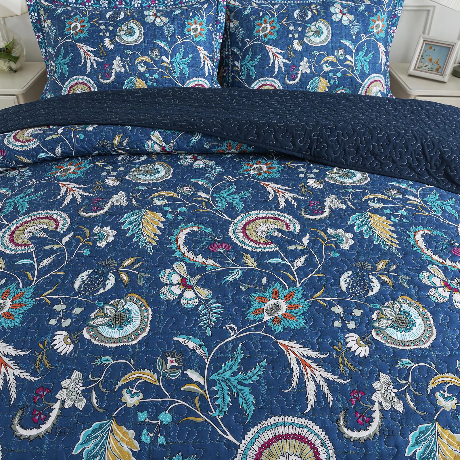 PUPWE Quilt Bedspread Sets-checkered Flreversible Coverlet Set King