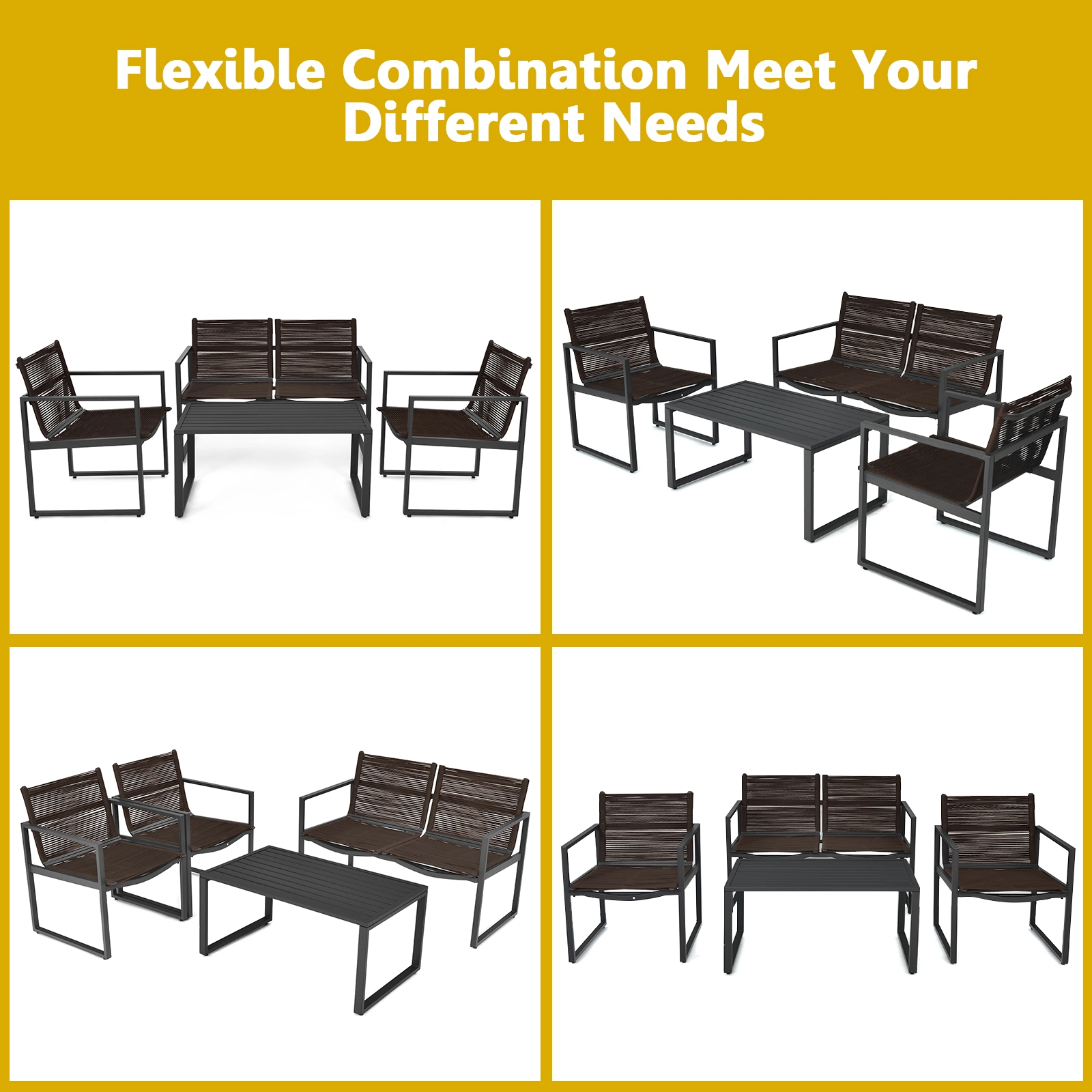 Hivvago 4 Pieces Patio Furniture Conversation Set With Sofa Loveseat