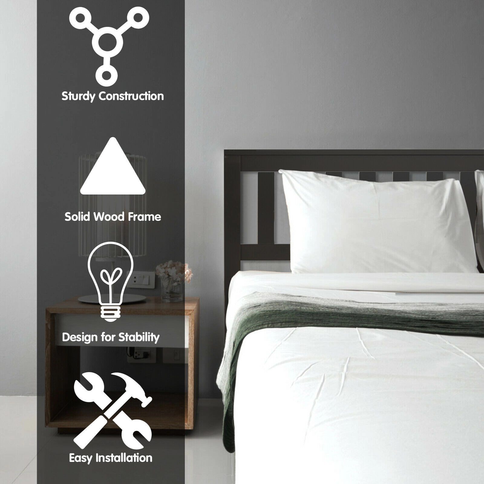 LJG Wood Platform Bed with Headboard