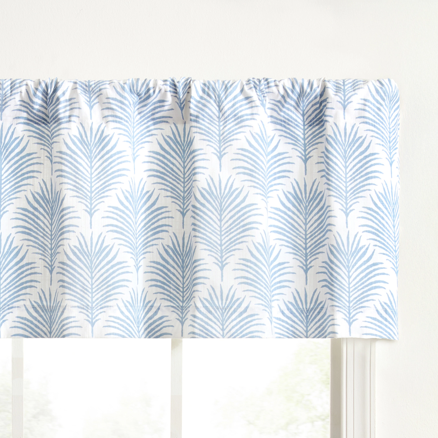 Ellis Curtain Palmetto 100% Cotton Tailored Rod Pocket Valance 50" x 16" Blue