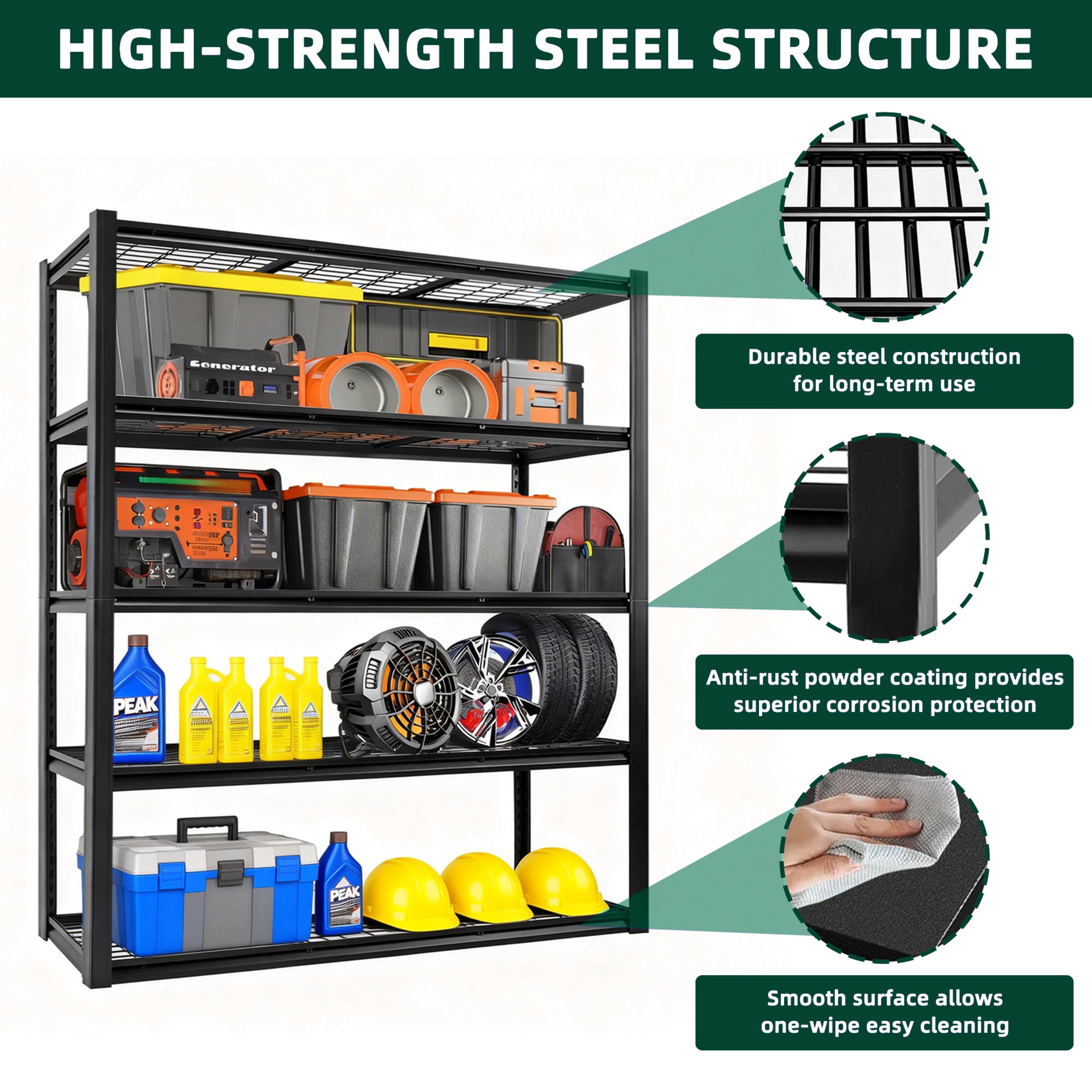 Flynama 5-Tier Freestanding Garage Shelving, Heavy Duty Steel, Adjustable