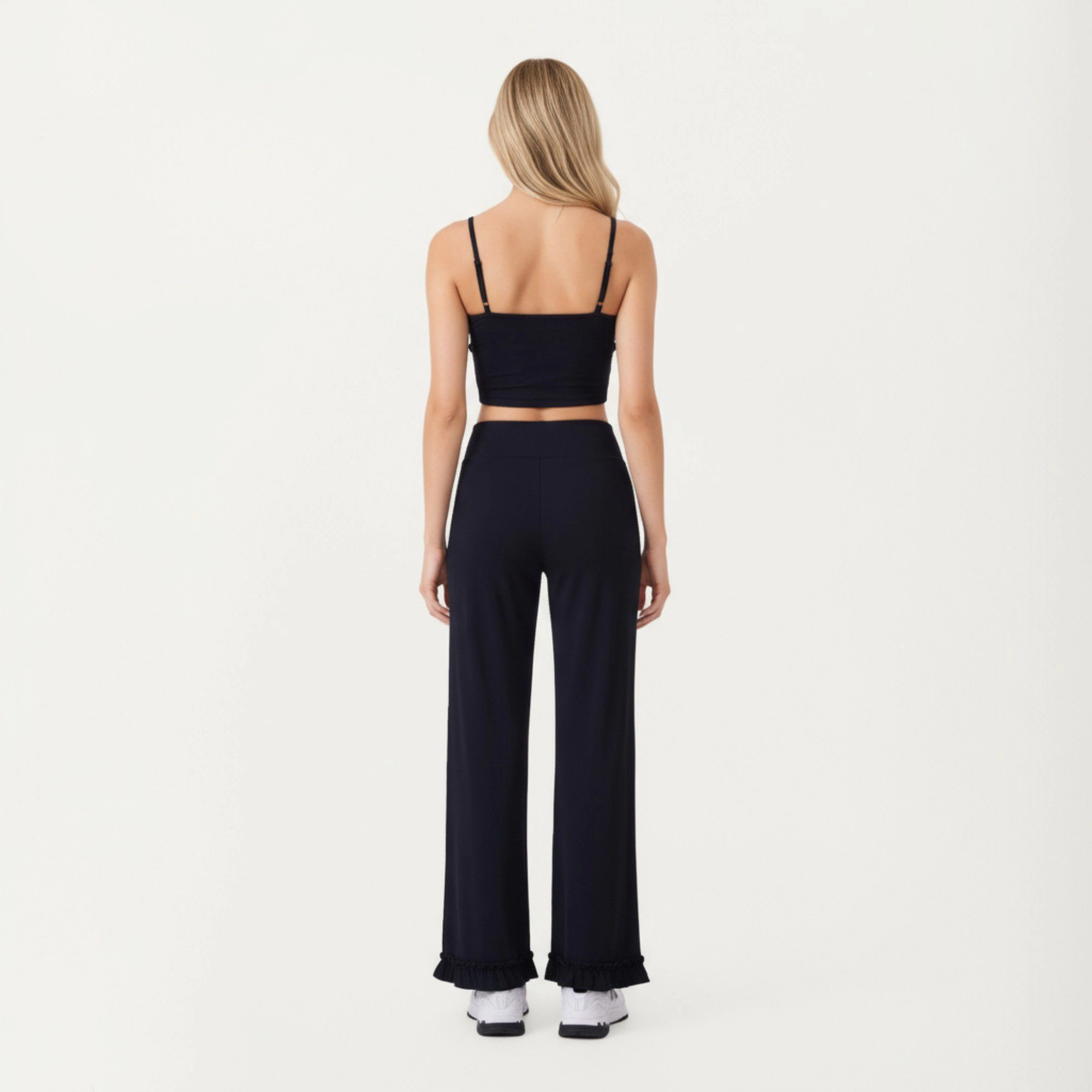 Anna-Kaci Women's High-Waist Wide-Leg Sweatpants with Ruffle Hem Detail