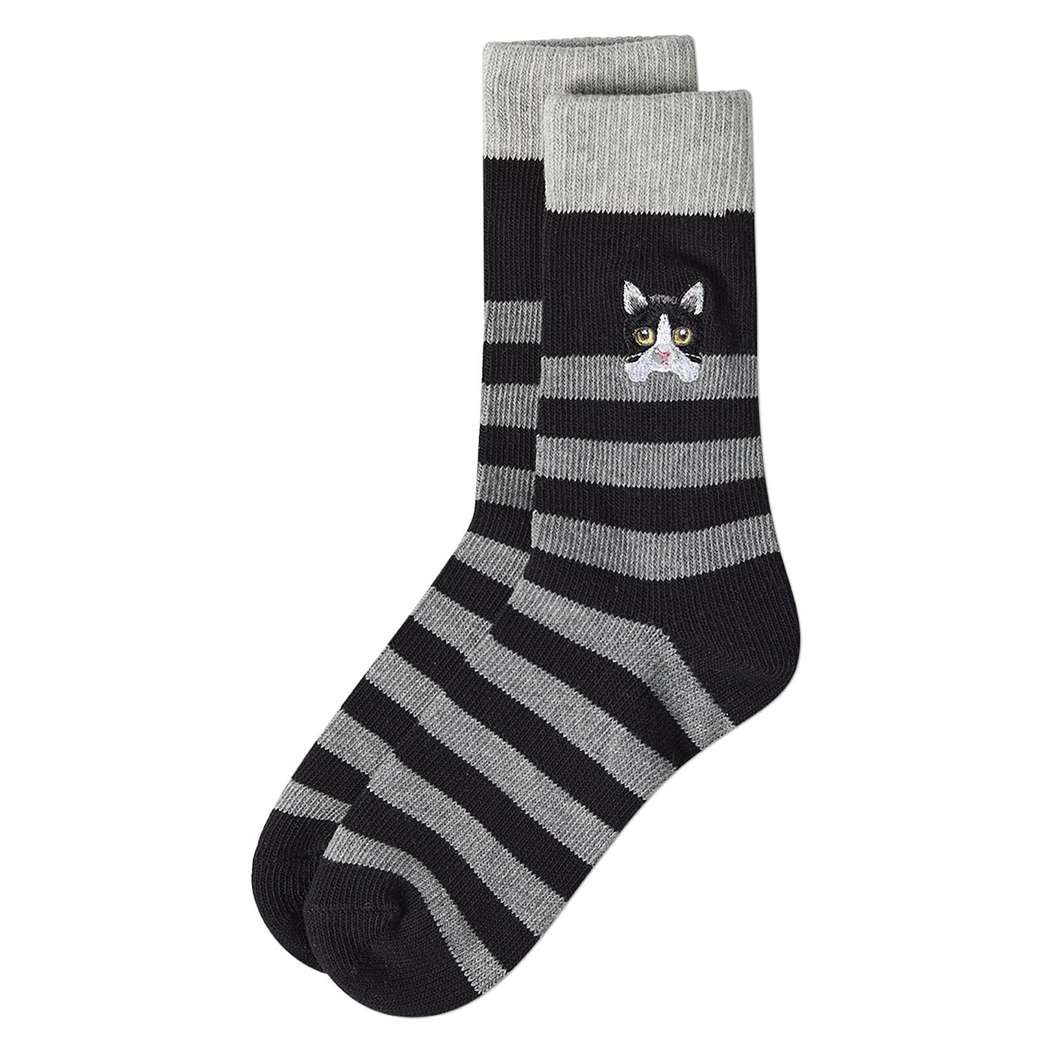 MeMoi Women's "Just Hanging" Striped Embroidered Cotton Rich Novelty Crew Socks