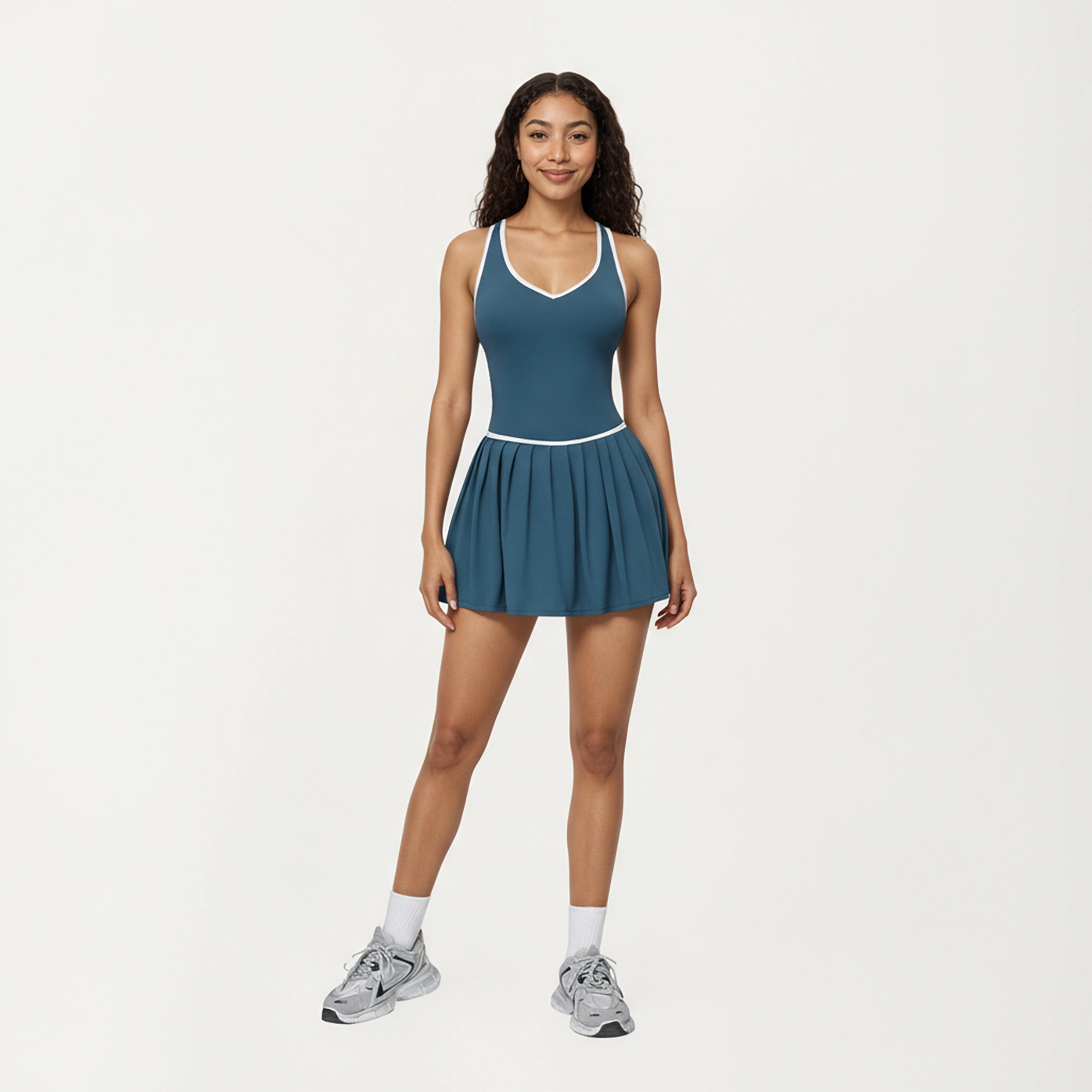 Anna-Kaci Women's Pleated Tennis Dress with Contrast Trim and Built-In Shorts