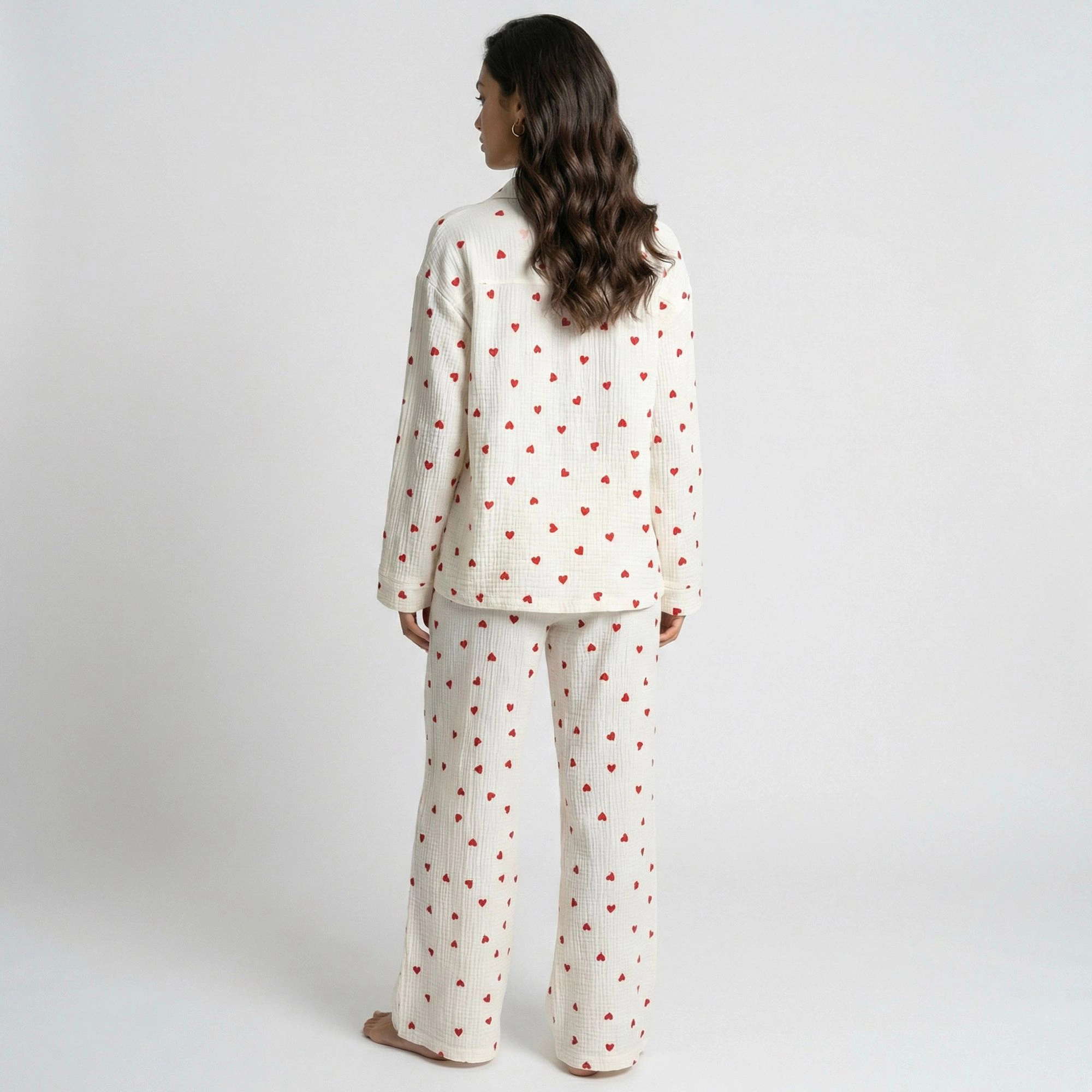 Anna-Kaci Women's Button Up Valentine Pajama Set with Heart Print and Notched Collar