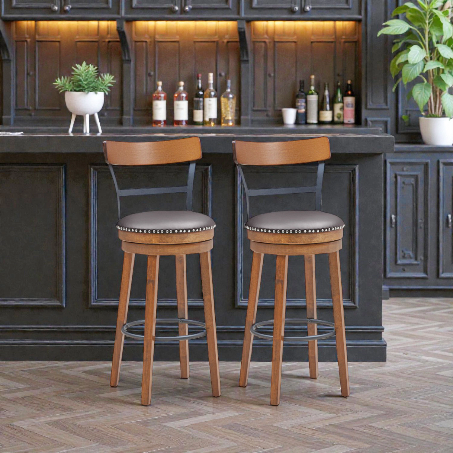 Hivvago Set of 2 Adjustable Swivel Counter Stools for Kitchen or Bar Use
