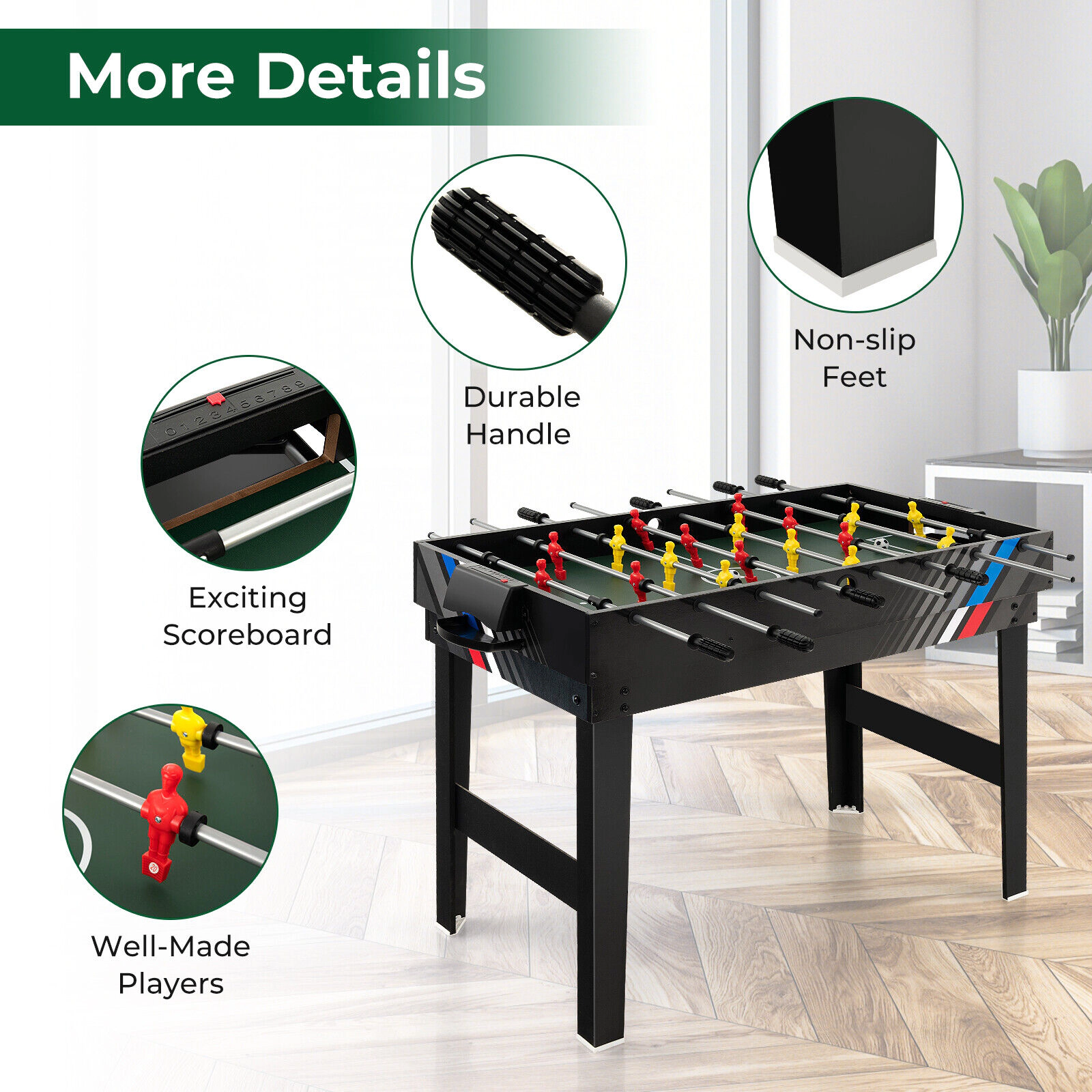 SUGIFT Black 4-in-1 Multi Game Table with Pool Foosball and Hockey Surfaces 49-in W 38-in D 32.5-in H