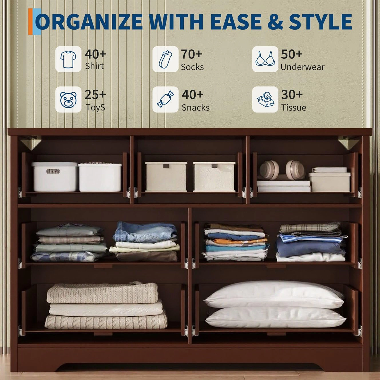 Fluted Dresser for Bedroom, 47.24" Wide Modern 7-Drawer Chest with Metal Handles, TV Stand