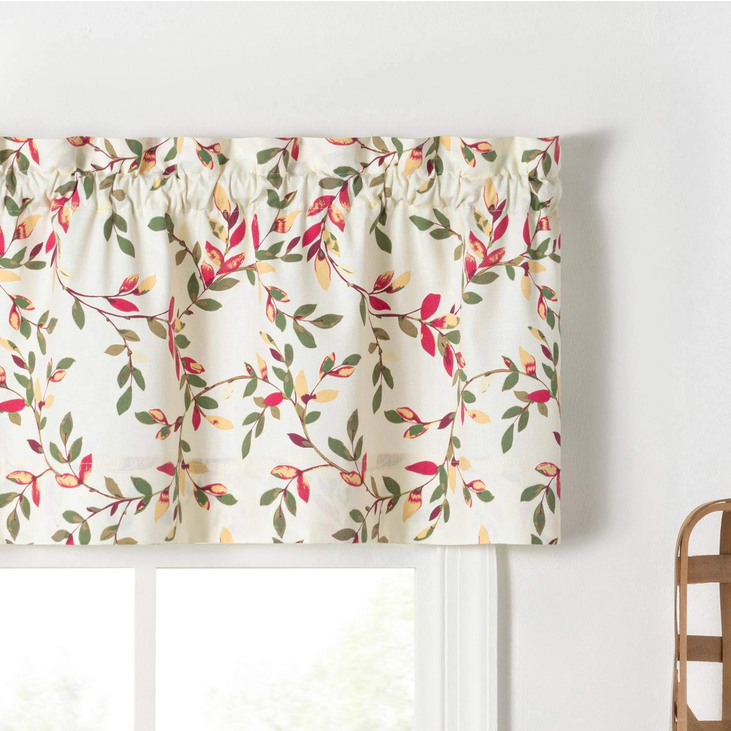 Ellis Vintage Stylish Medium Scale Printed Vine Pattern 1.5" Rod Pocket Tailored Valance for Windows 58"x15" Pecan