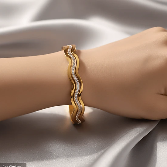 DressAtR Women's Non Tarnish 18K Gold Plated Two Wave Bangle