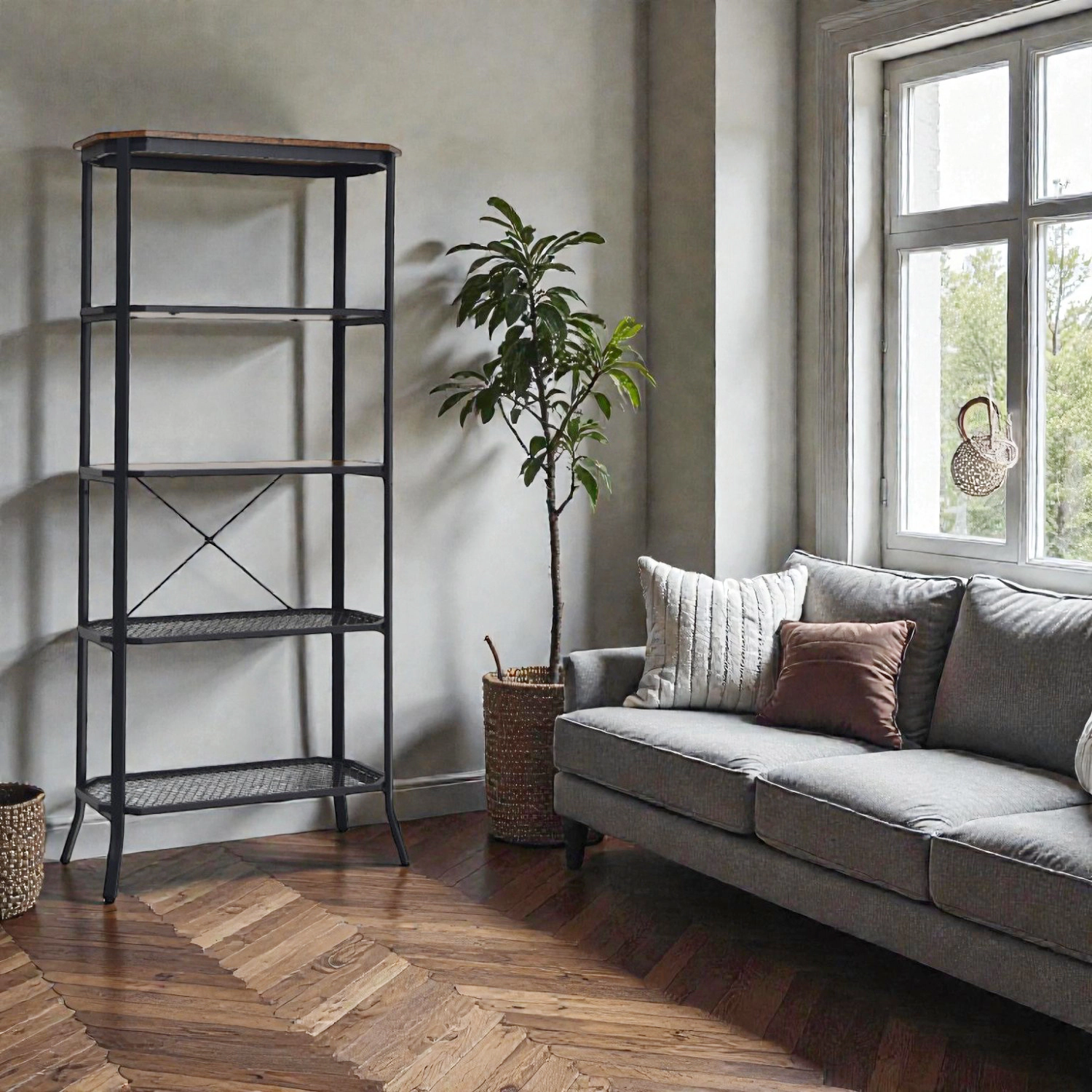 Hivvago Rustic Industrial 5-Shelf Display Rack with Sturdy Outward Metal Frame