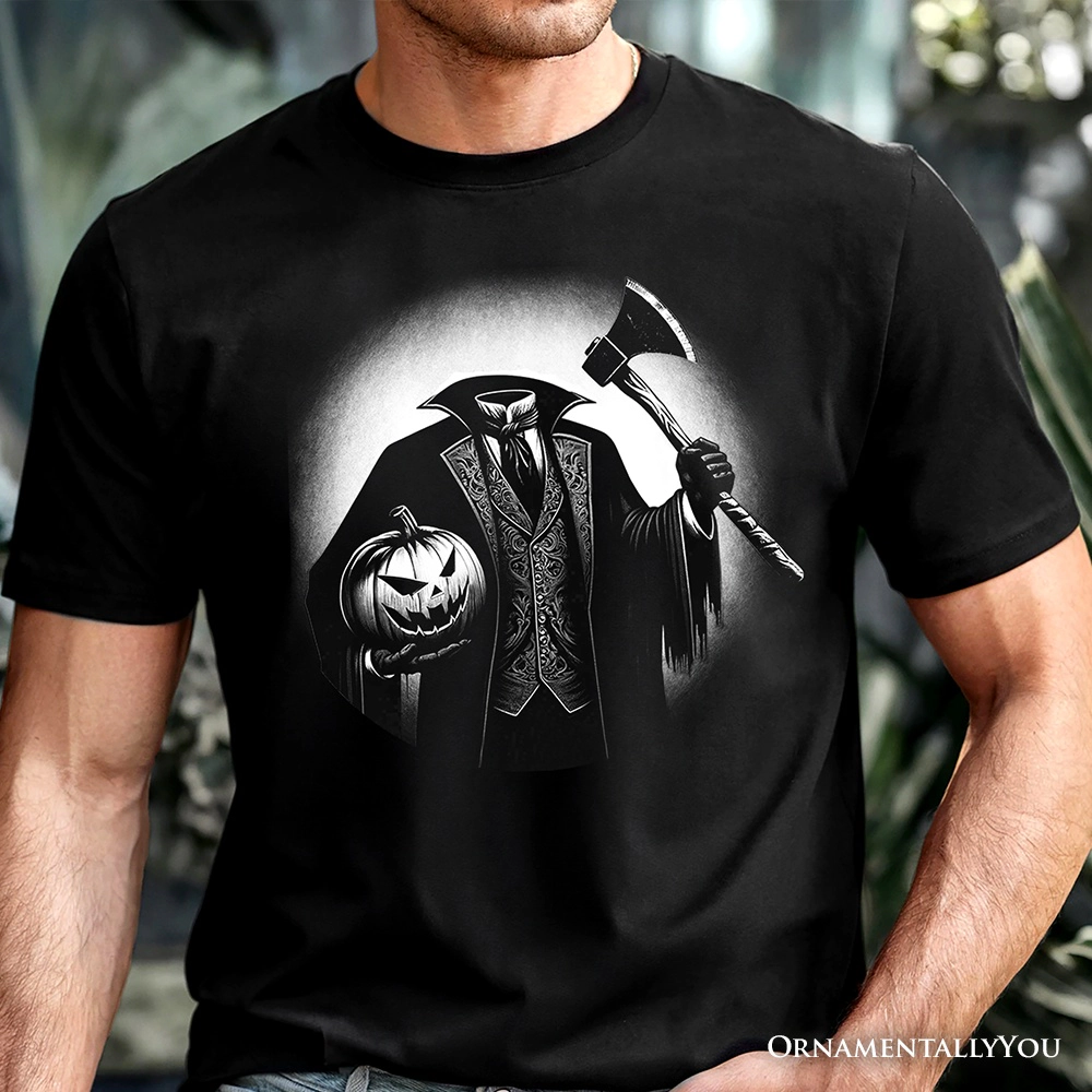OrnamentallyYou Unisex Headless Horseman Spooky Portrait Halloween T-Shirt