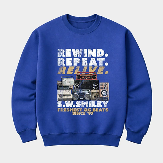 Simply Sage Market - Men's Graphic Sweatshirt - S.W.Smiley Rewind Repeat Relive