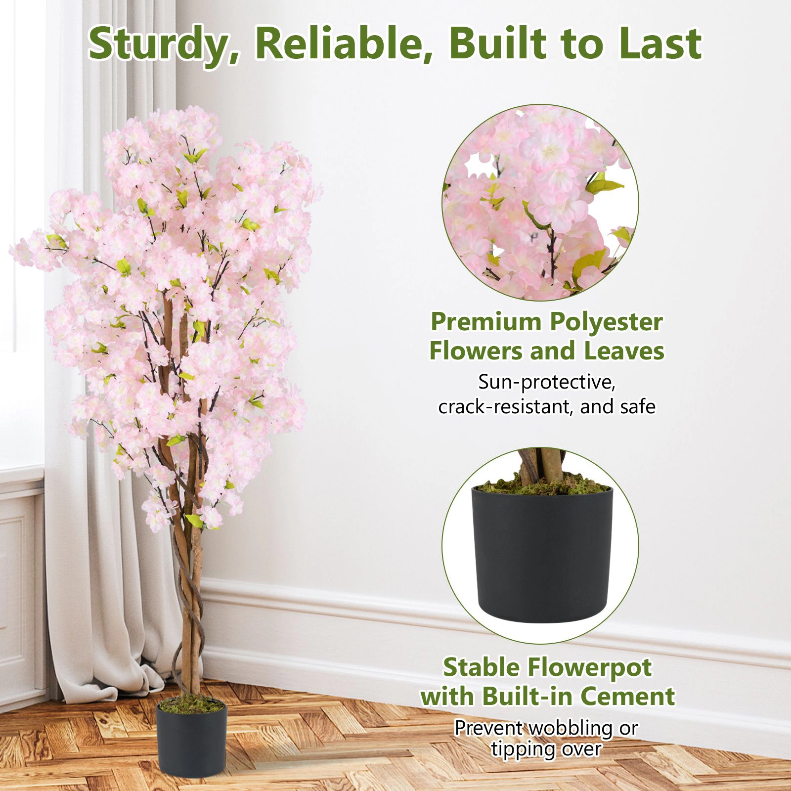 SlickBlue Potted Pink Flower Tree for Home Office Wedding Decor