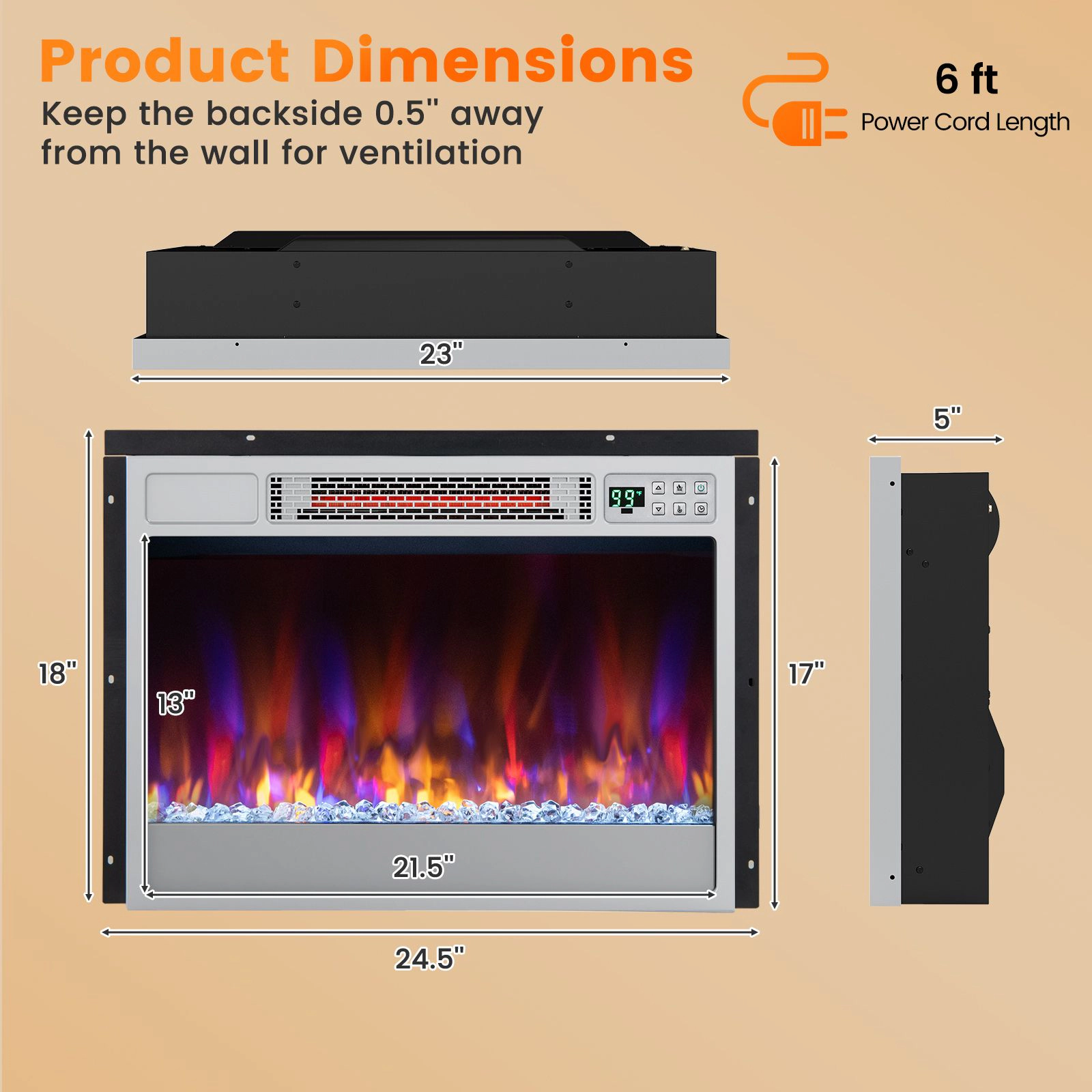 SlickBlue Infrared Electric Fireplace Heater, 5120 BTU 1500W, 6 Flame Colors