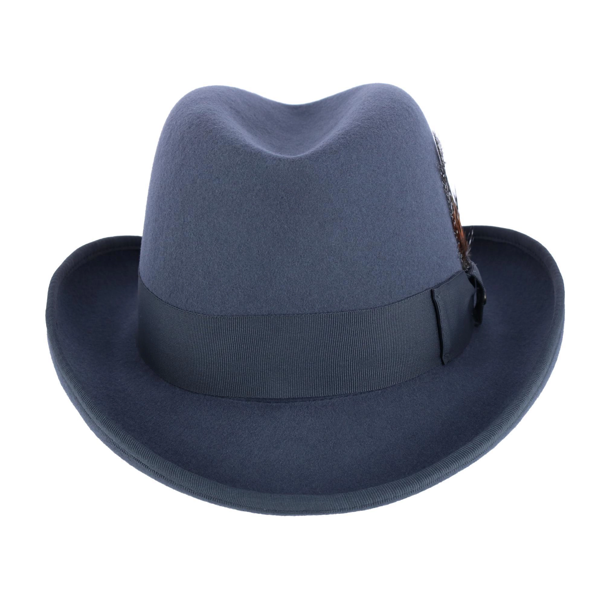 Epoch Hats Company Men's Wool Felt Homburg Godfather Hat with Feather