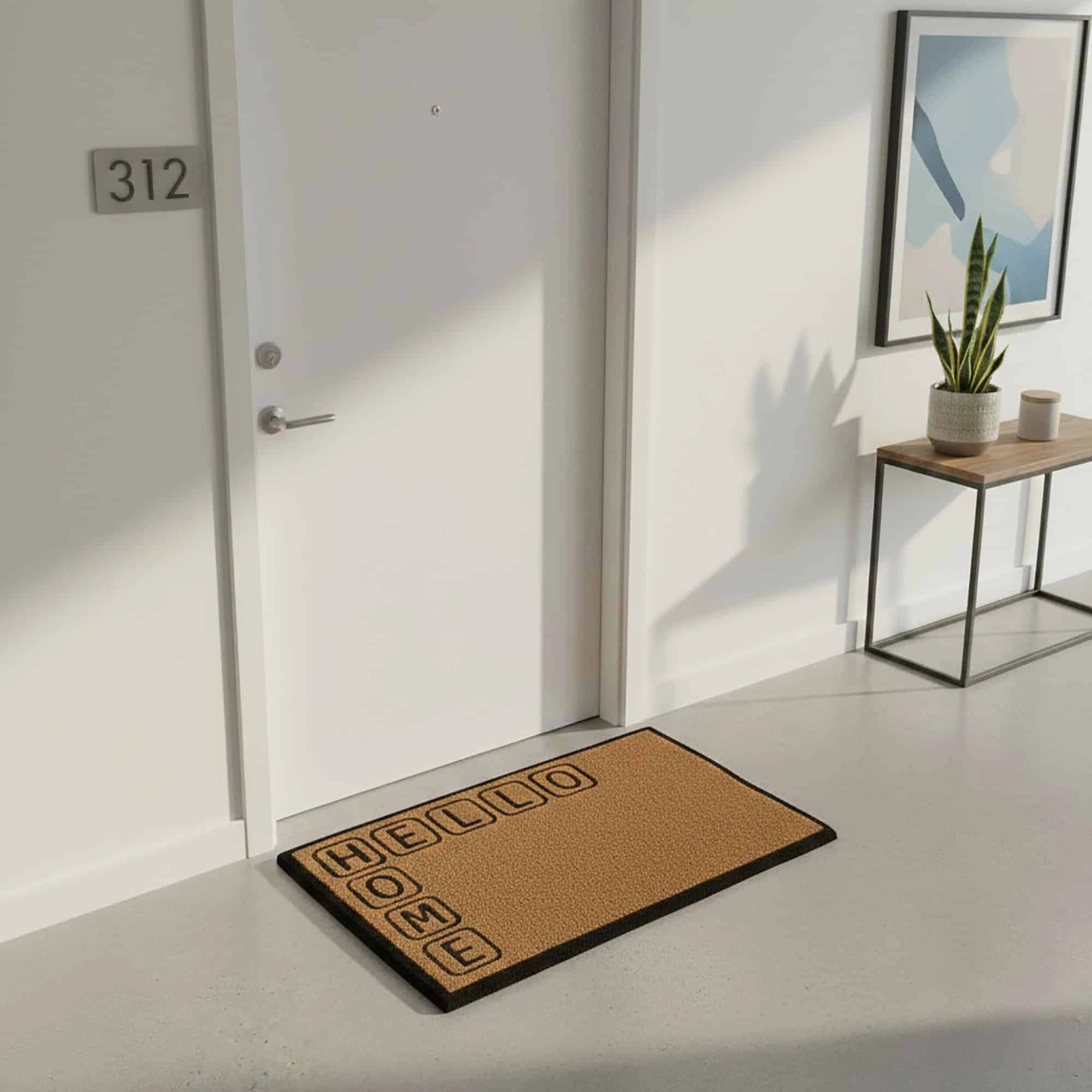 Evideco French Home Goods Natural and Black Hello Home Coir Doormat 30 x 18 Inches