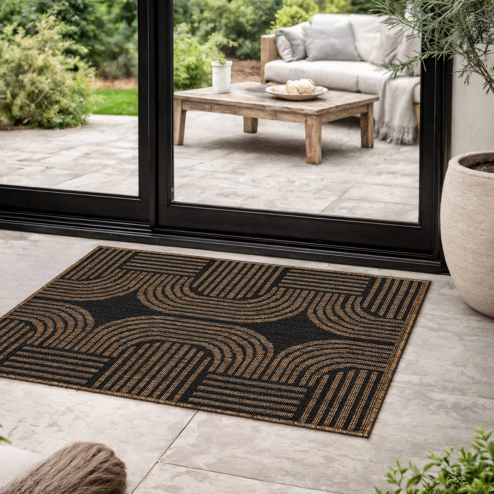 World Rug Gallery Geometric Indoor/Outdoor Flat Woven-Natural Jute-Style