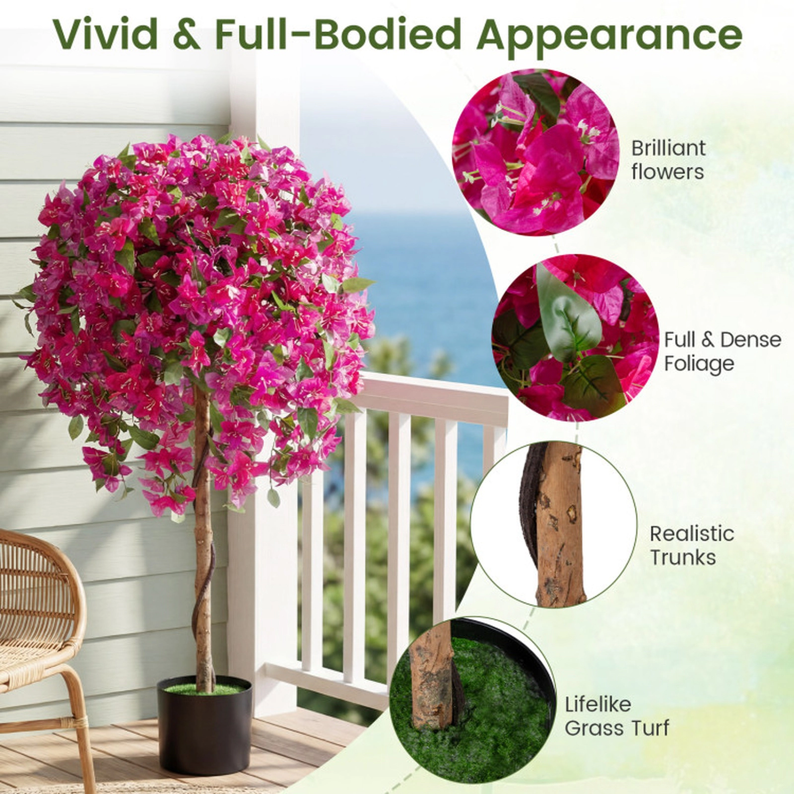 SUGIFT Set of 2 51-in Tall Artificial Azalea Trees with Pink Blooming Flowers and Cement-Weighted Pots