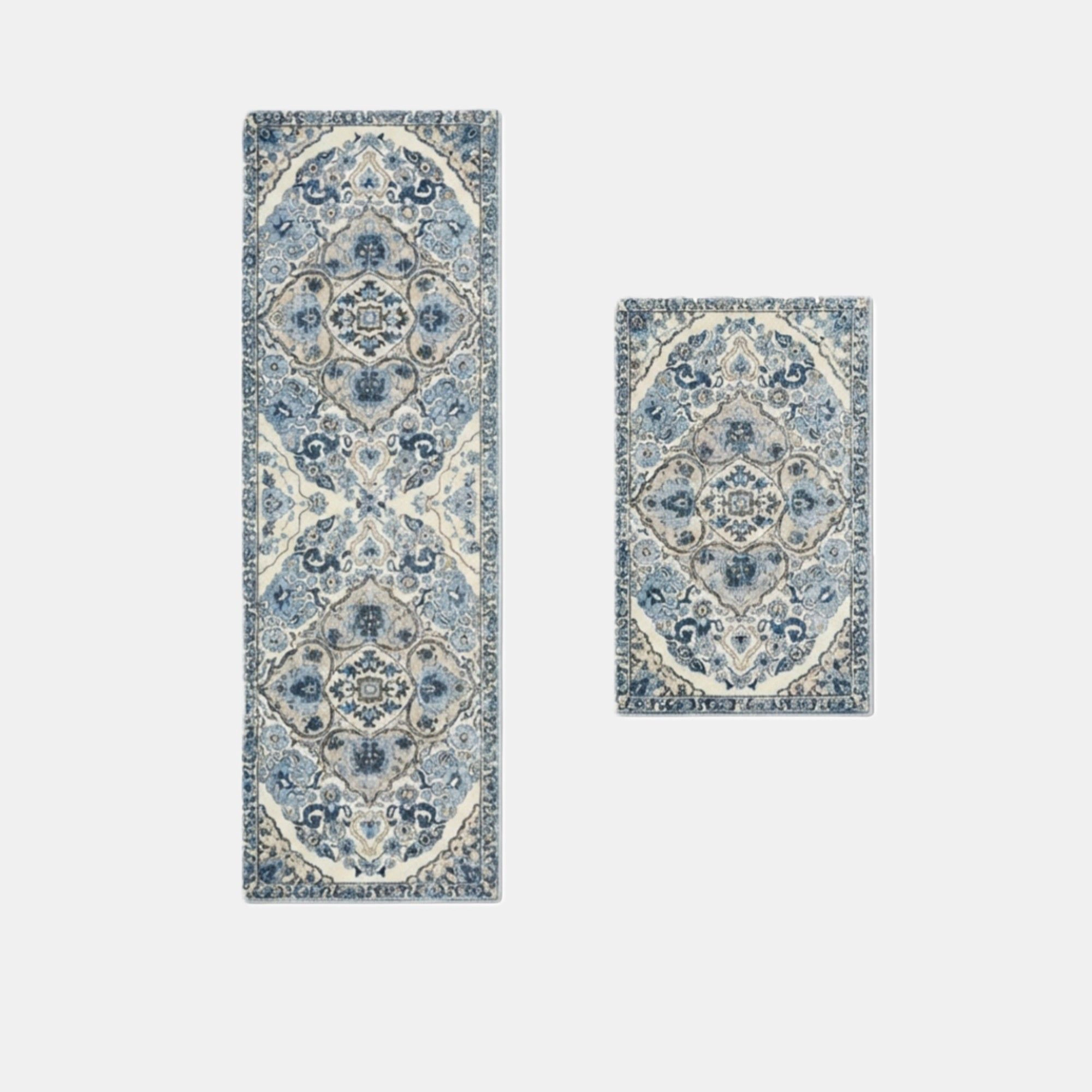Alilang Unisex Vintage Inspired Kitchen Runner Rugs Set with Distressed Medallion Pattern Non Slip Backing 2 Piece Set 1
