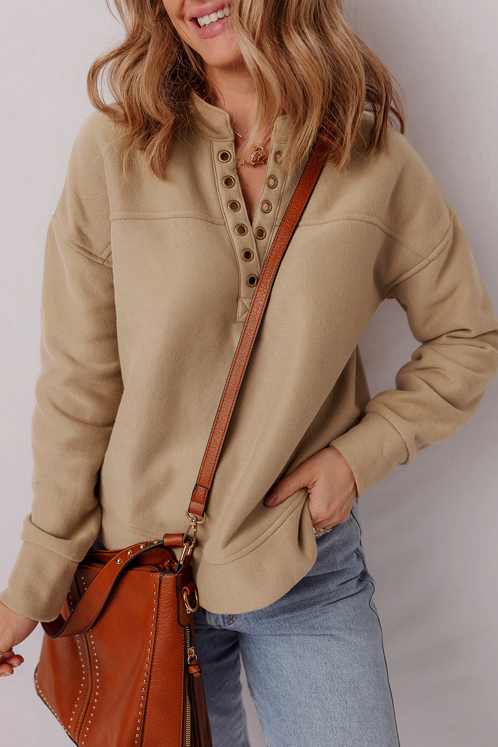 Threaded Pear Women's Elina French Grommet Detail Sweatshirt
