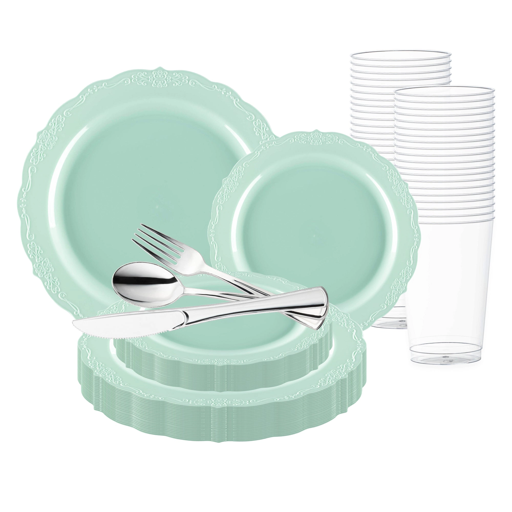 Smarty Had A Party Turquoise Vintage Round Disposable Plastic Wedding Value Set