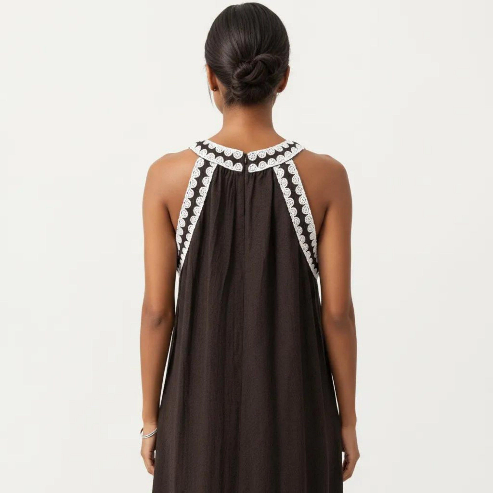 Anna-Kaci Womens Sleeveless Halter Neck Contrast Trim Maxi Dress