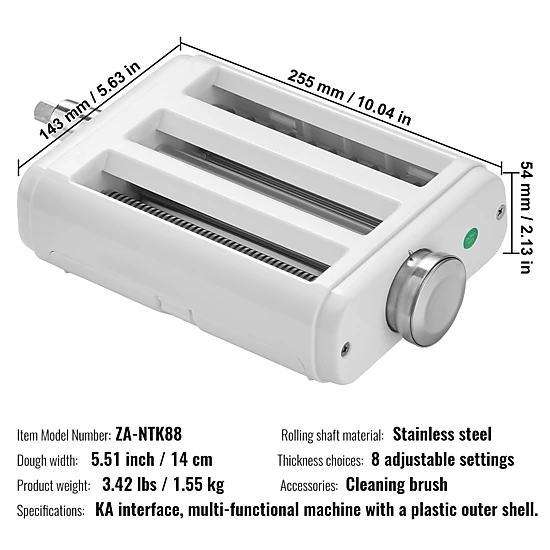 HONGGE Pasta Attachment for KitchenAid Stand Mixer Stainless Steel Pasta Roller Cutter Set Including Pasta Sheet Roller
