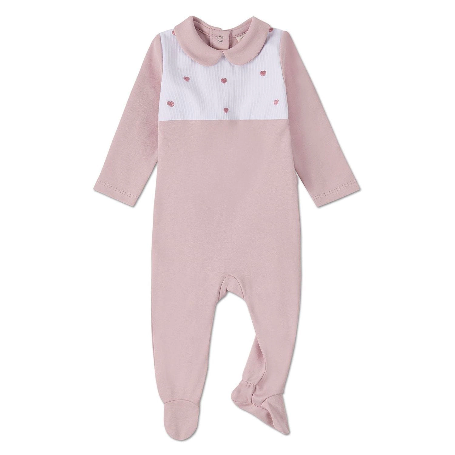 MeMoi Baby Girls Petite Hearts Pintuck Cotton Footie