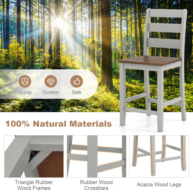 LJG Set of 2 Counter Bar Stool with Inclined Backrest and Footrest
