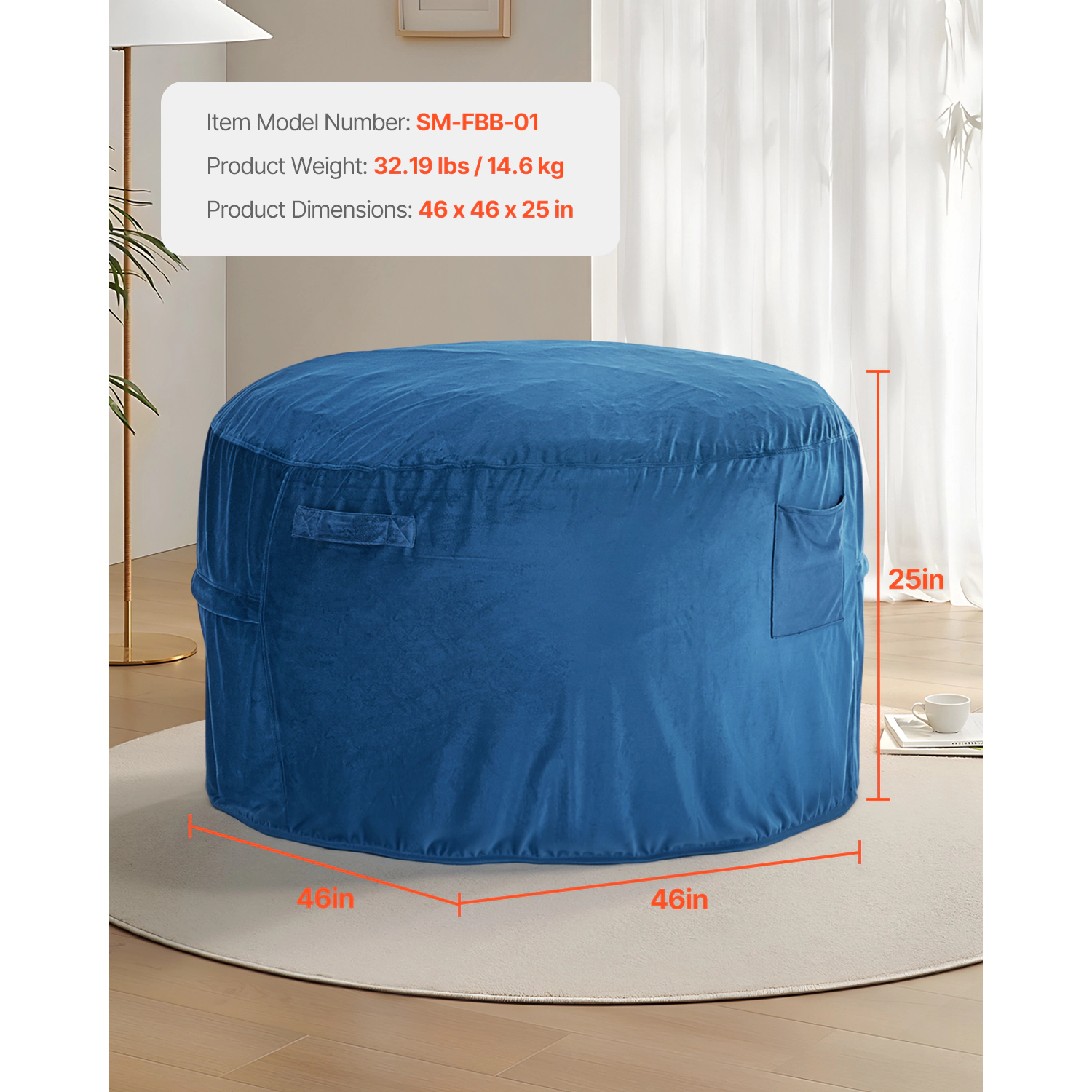 HONGGE Round Bean Bag Chair with Removable Washable Cover for Adult, Dutch Velvet and High-Density Foam Filling