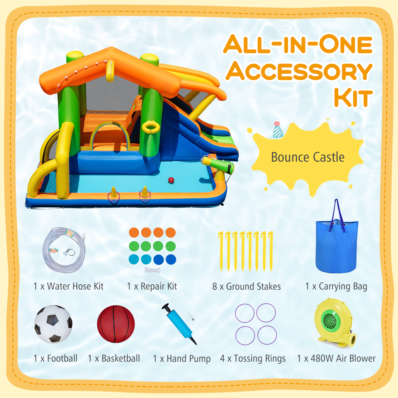 SUGIFT Football Goal and 480W Blower 8-in-1 Kids Inflatable Bounce House Water Park