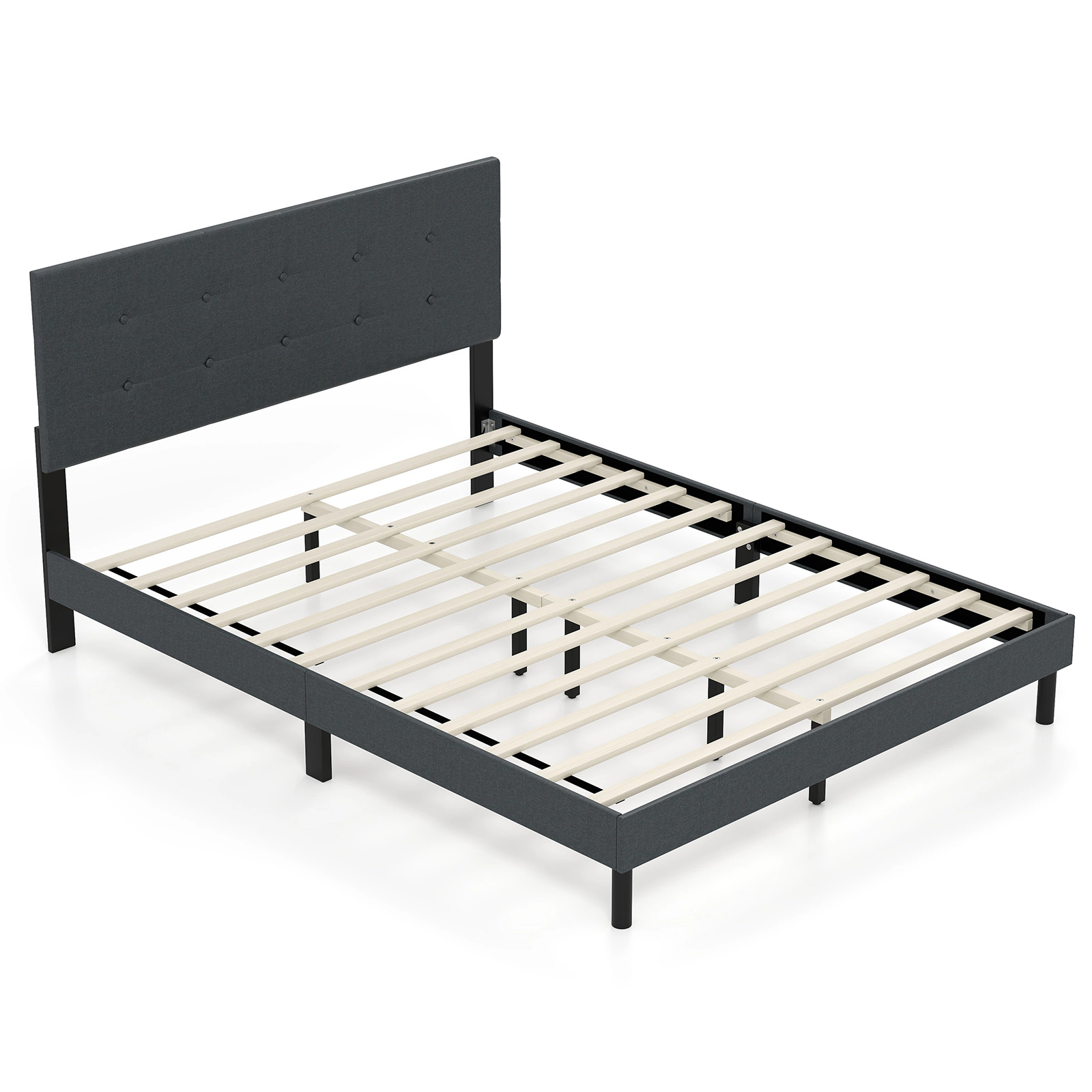 SUGIFT Queen Size Upholstered Linen Platform Bed Frame with Headboard 800-lb Capacity 84-in Frame Dark Gray