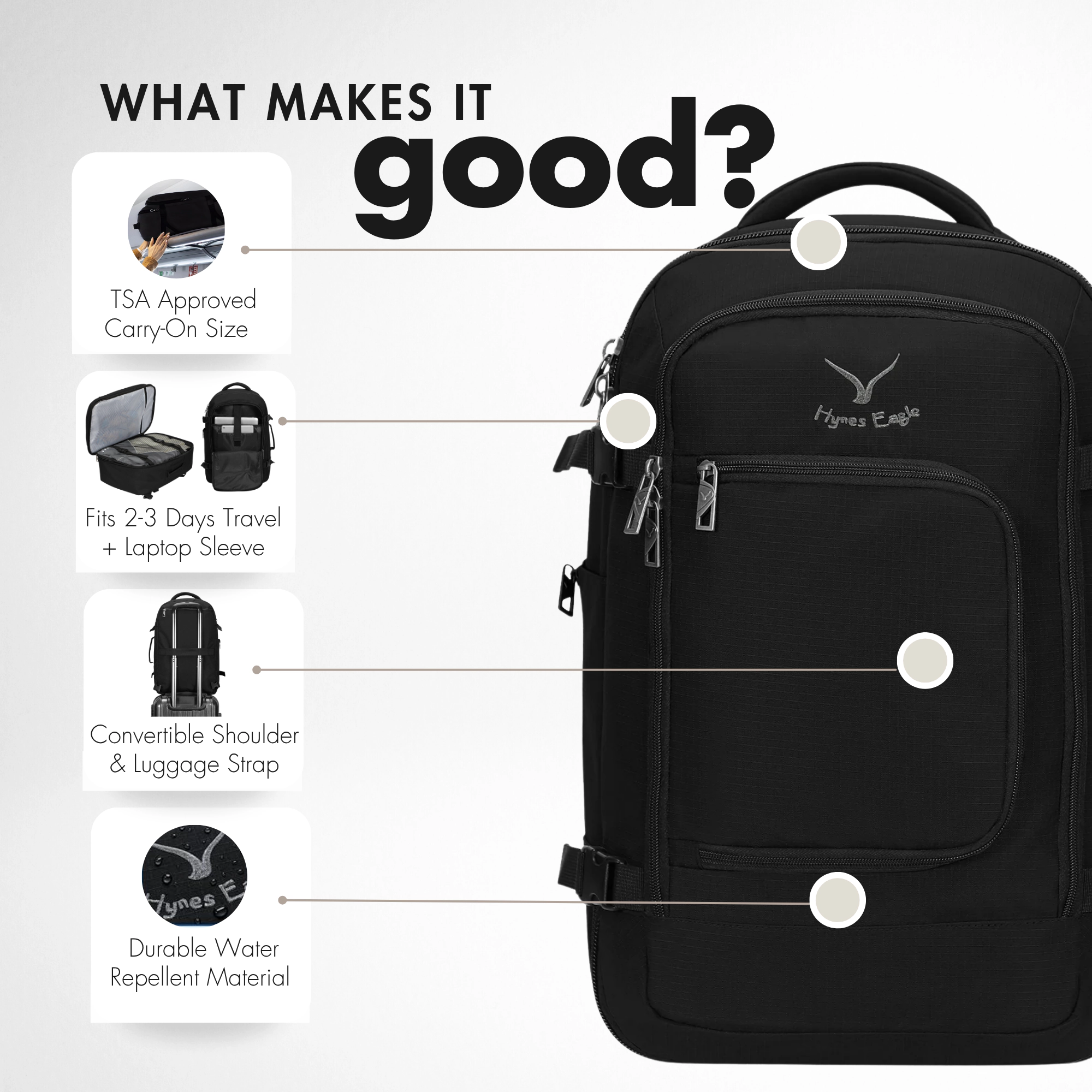 Hynes Eagle Unisex Carry-On Travel Backpack (38L)