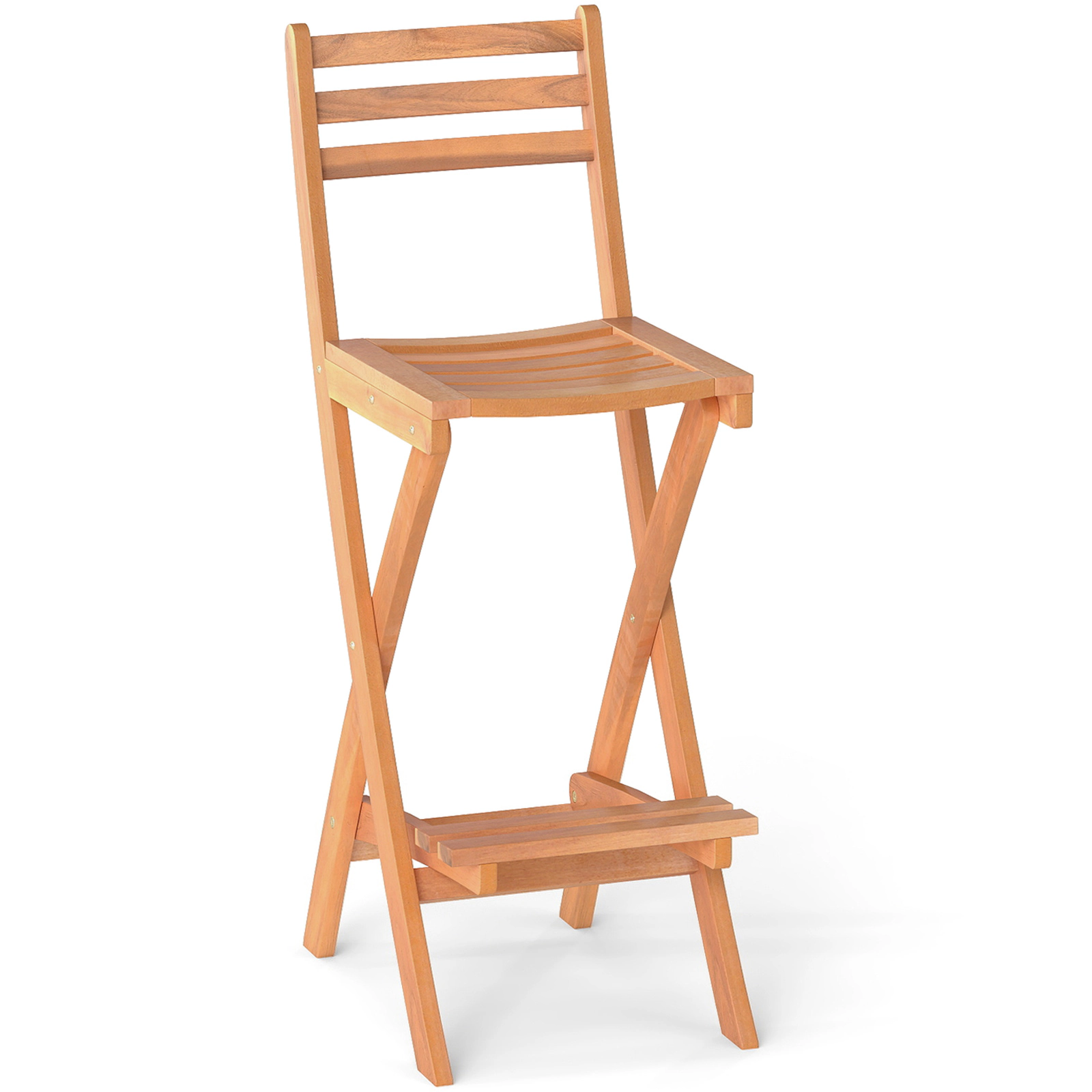 SUGIFT Folding Bar Height Patio Chair with Backrest and Footrest 400-lb Capacity Natural