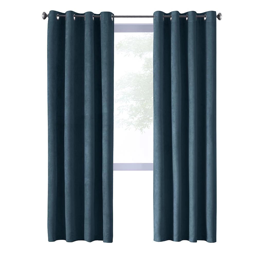Thermaplus Navar Faux Suede Textured Blackout Window Treatment Grommet Curtain Panel 54" x 63" Navy
