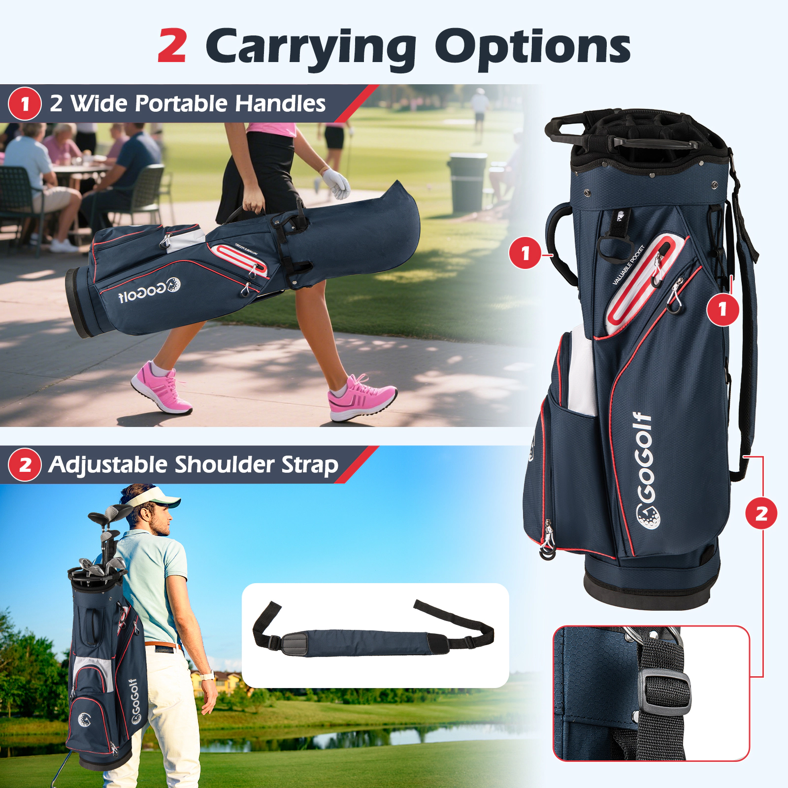 SUGIFT Navy 14-Way Top Dividers 6 Pockets and Rain Hood Golf Cart Bag