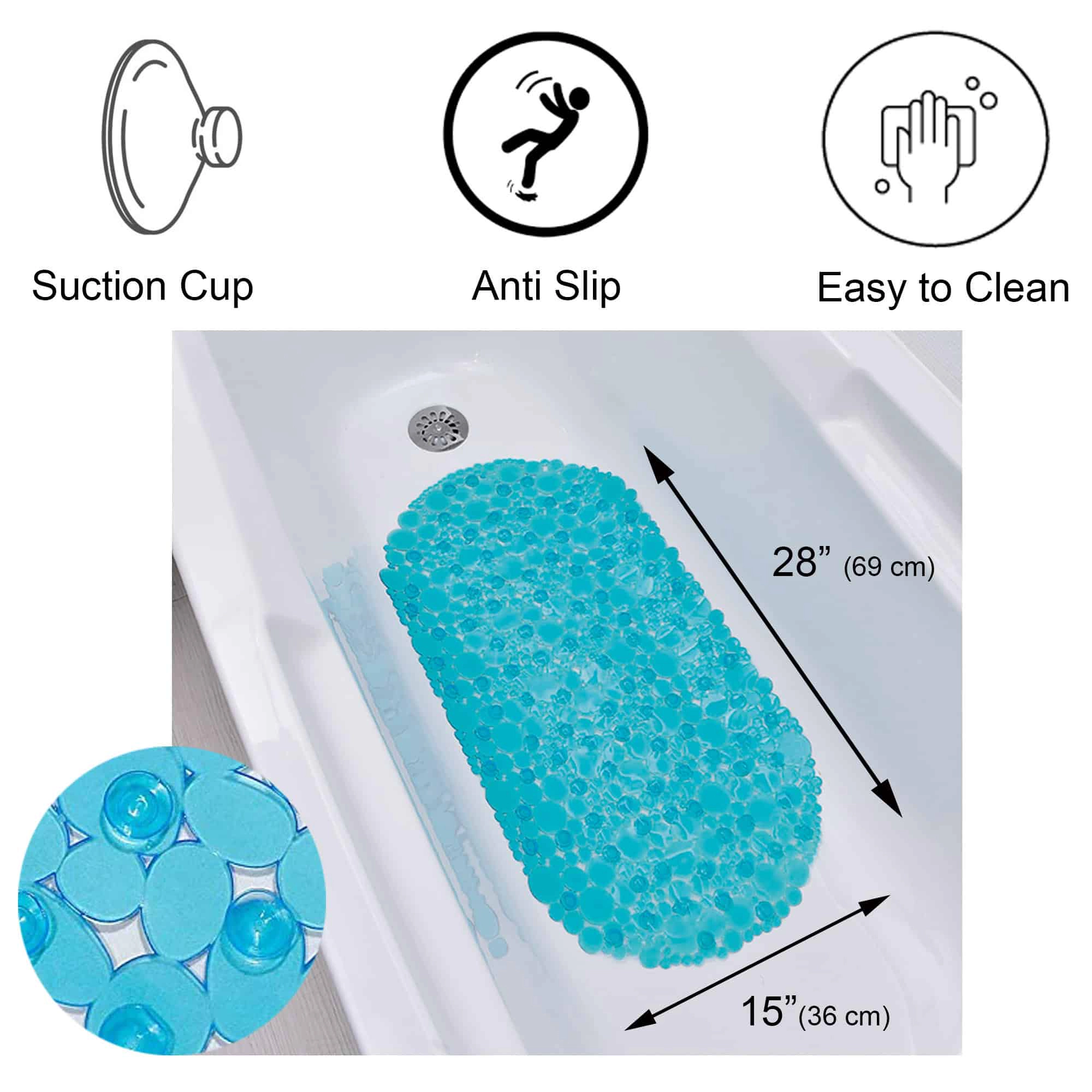 Evideco French Home Goods Oval Non-Slip PVC Bathtub Mat, 28 x 15 inches