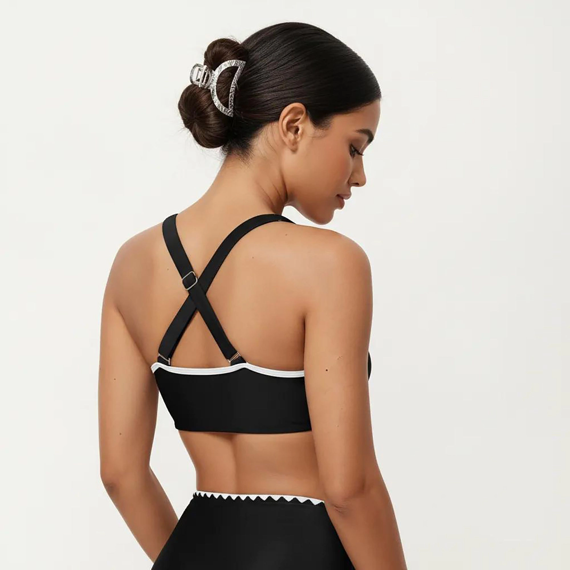 Anna-Kaci Women's 2-Piece Set Tie Front Bikini Top with Scalloped Trim and High-Waisted Bottom
