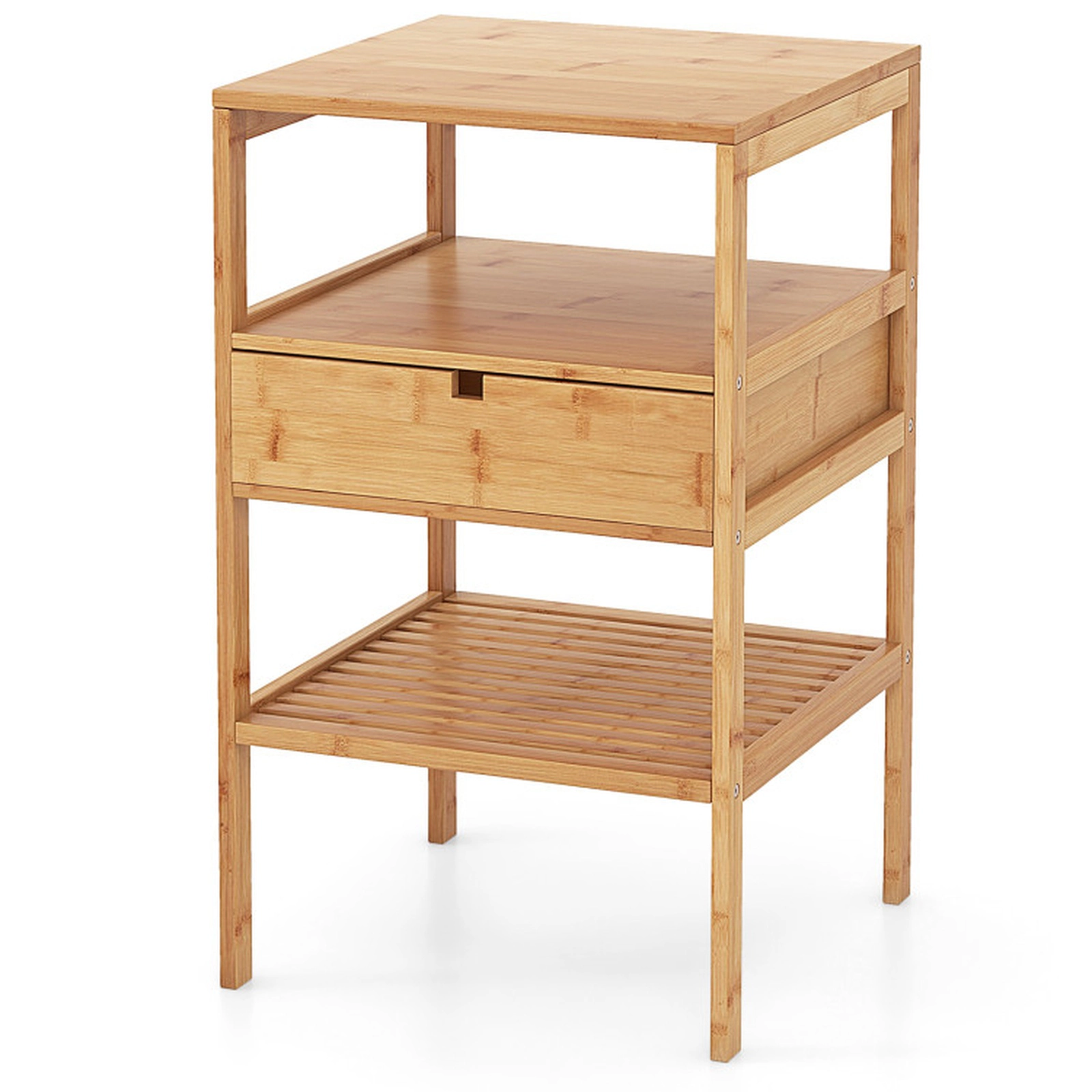 SUGIFT Bamboo Nightstand with Storage Drawer and Slatted Shelf 66-lb Tabletop Capacity Natural