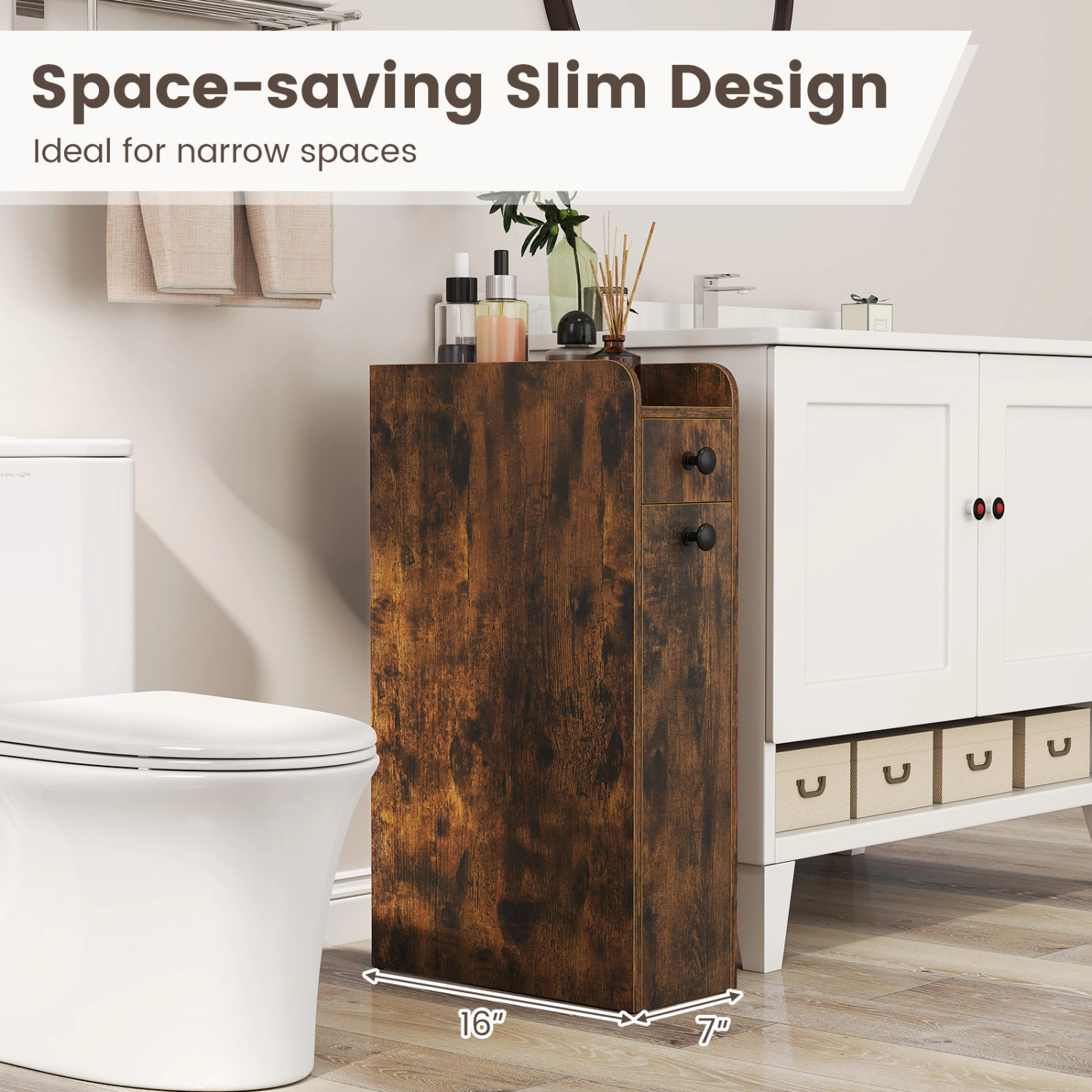 SlickBlue Narrow Bathroom Cabinet with Pull-Out Storage Drawers