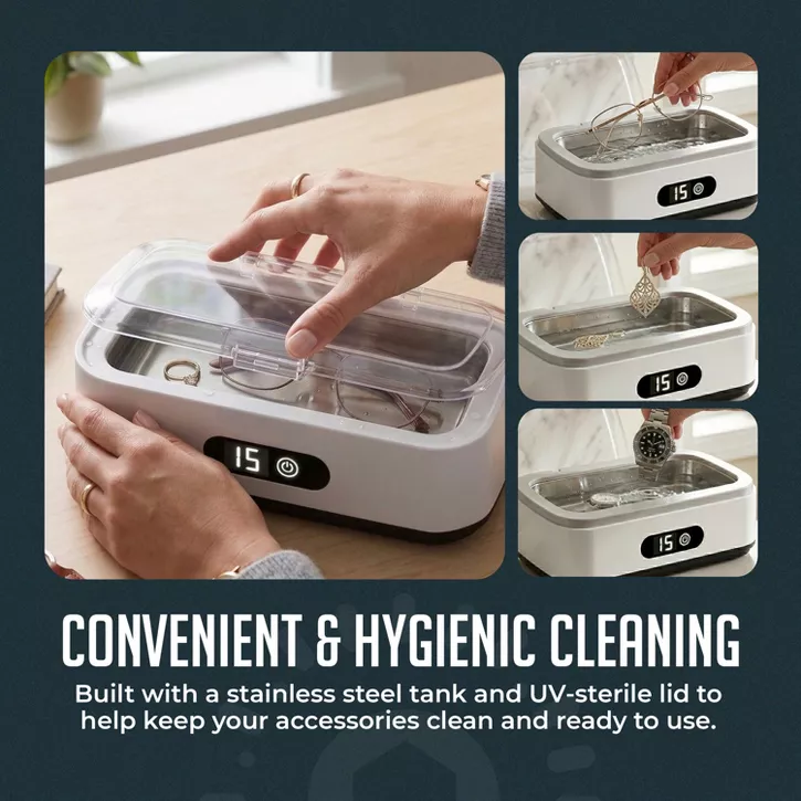 Luminuxe Portable Ultrasonic Jewelry Cleaner, Deep-Cleaning Machine for Eyeglasses, Watches, Dentures, Rings & More