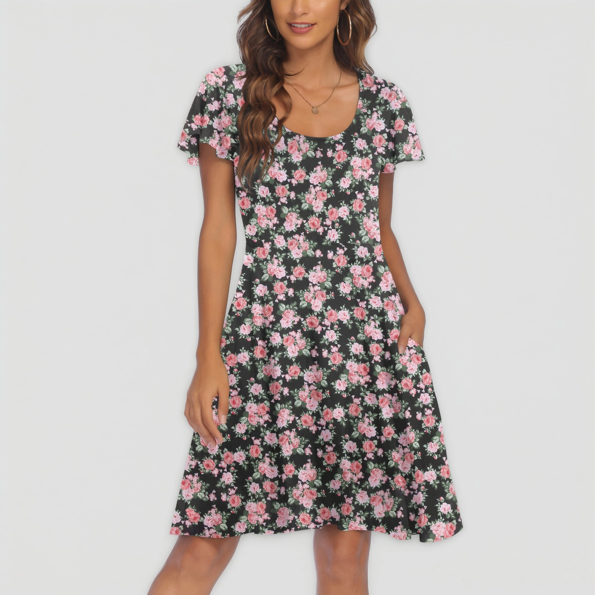 Zeagoo Women's Scoop Neck Short Sleeve Knee Length Dress