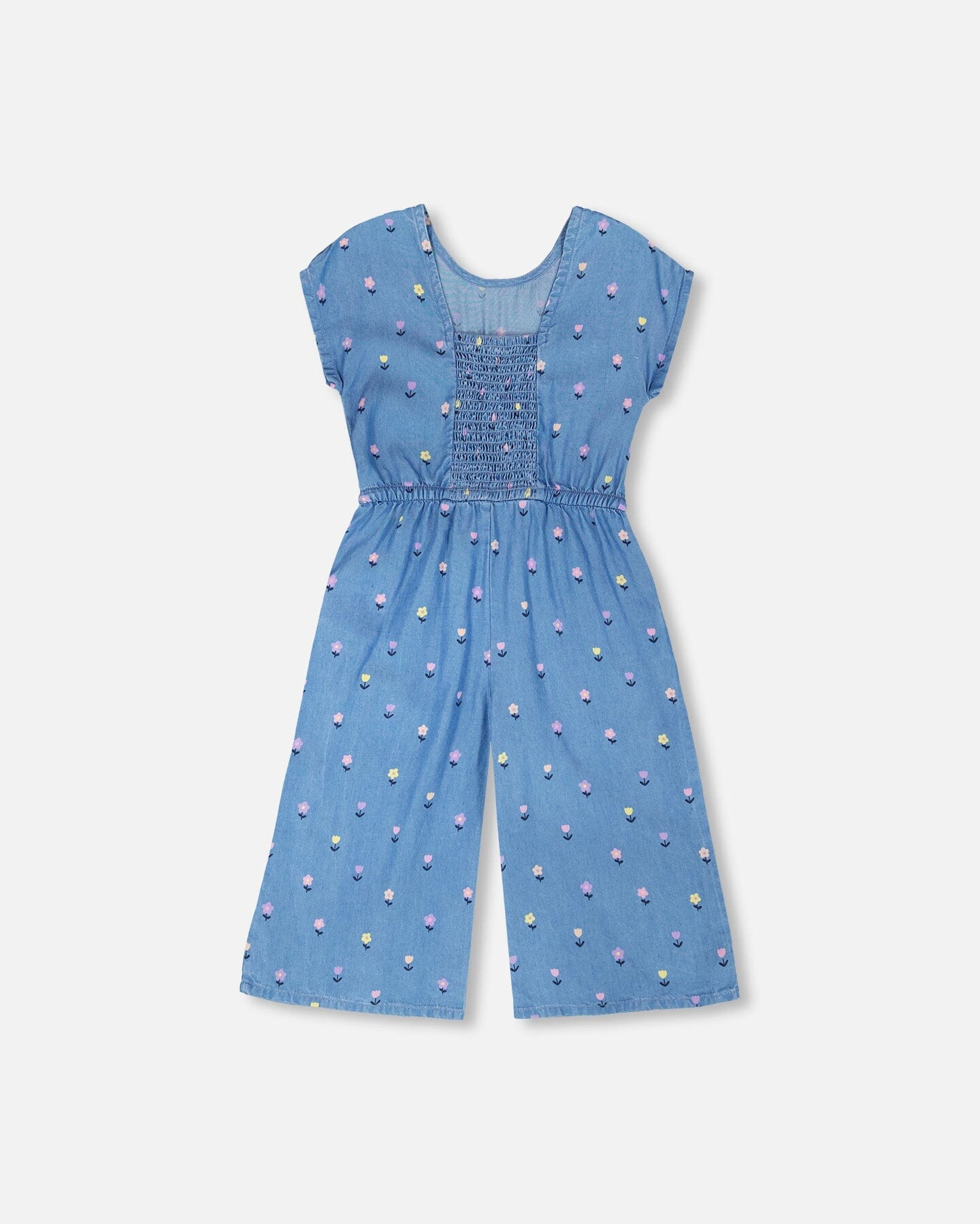 Deux par Deux Girls Chambray Jumpsuit Flower Print