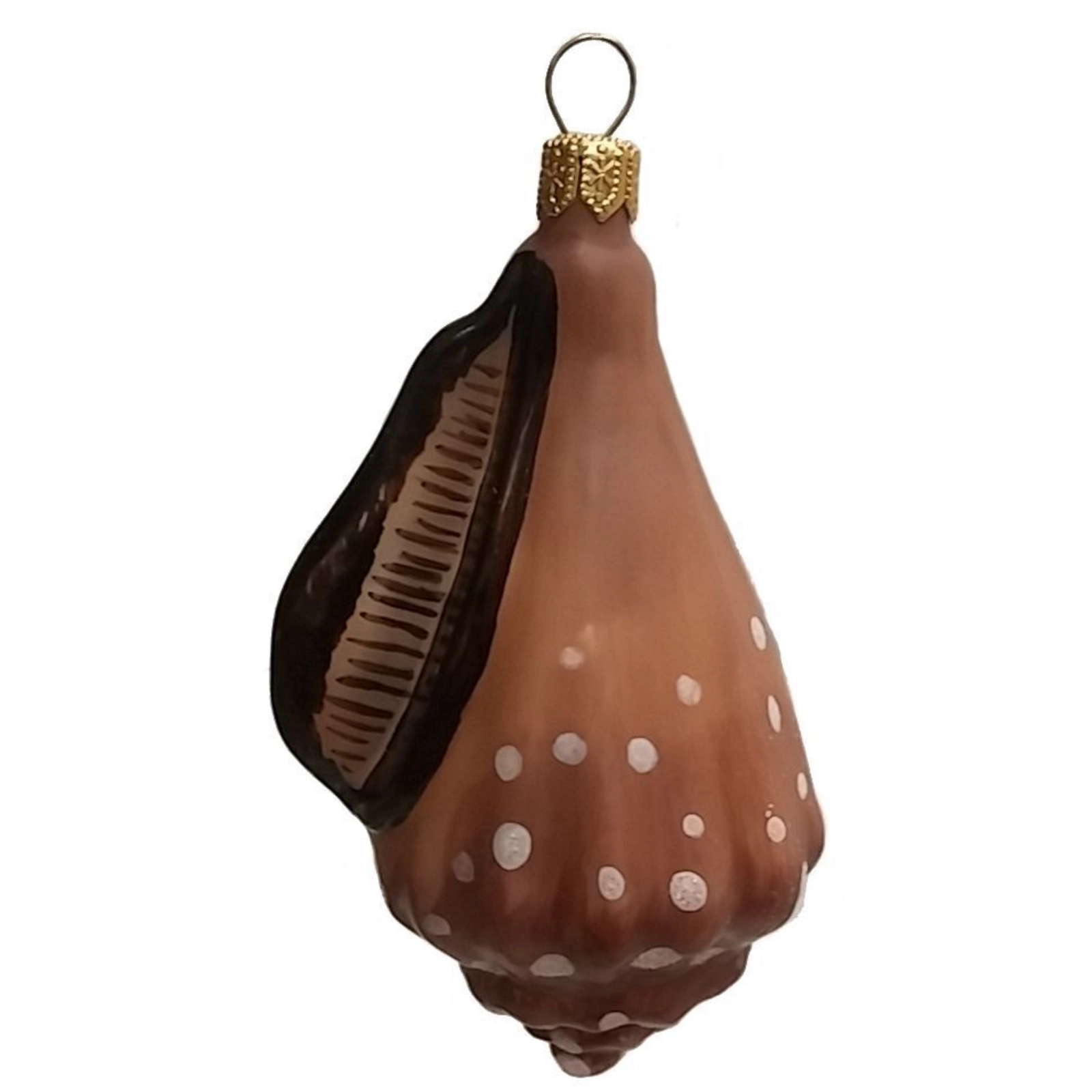 Pinnacle Peak Trading Company Brown Spotted Conch Seashell Polish Blown Glass Christmas Ornament Decorations