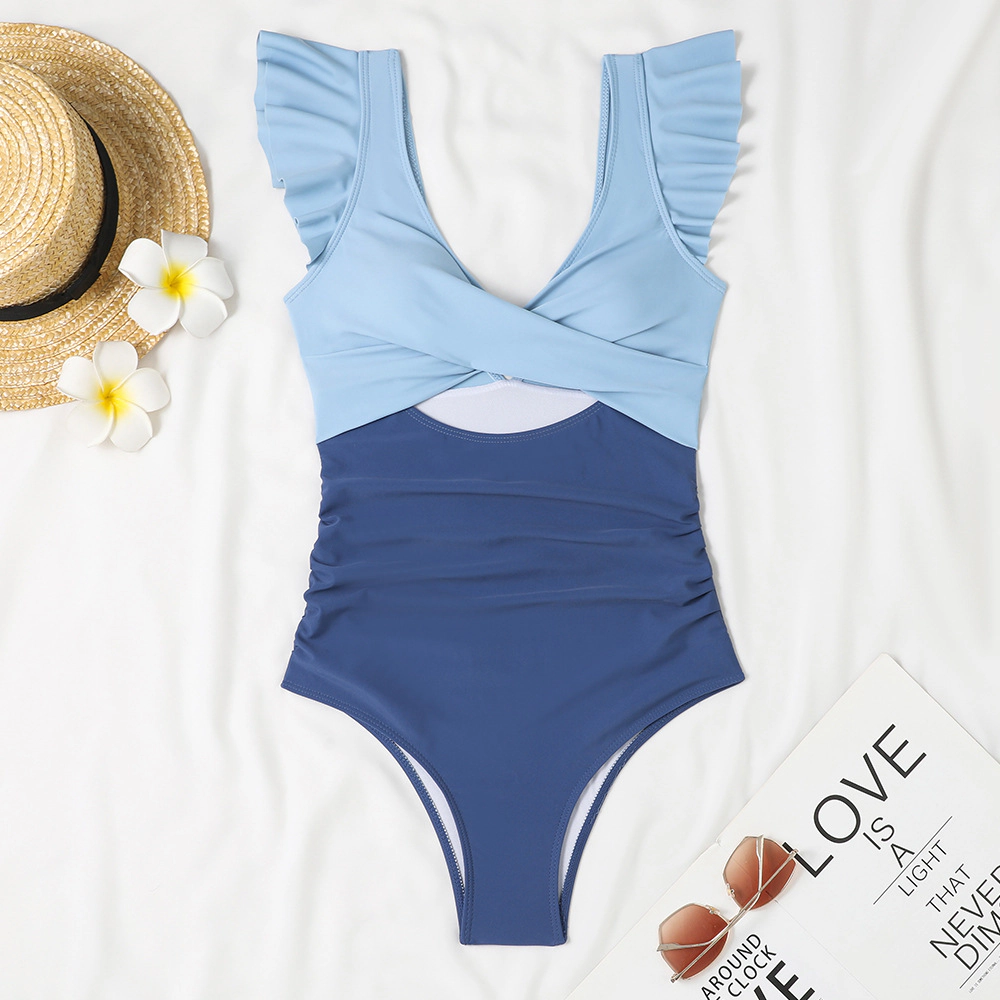 Women's Ruffle Cutout One Piece V-Neck Swimsuit