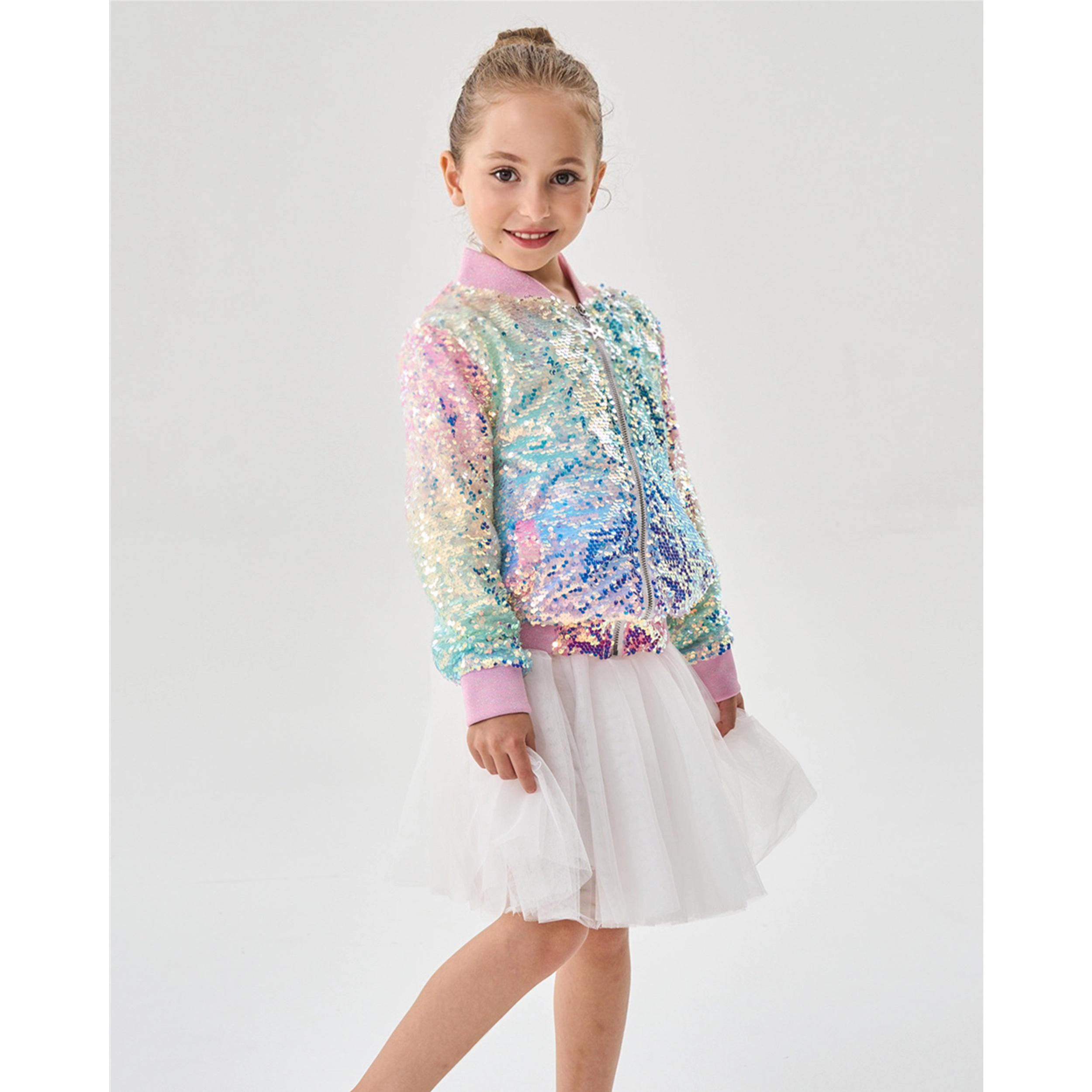 2Bunnies Girls’ Iridescent Ombre Sequin Bomber Jacket