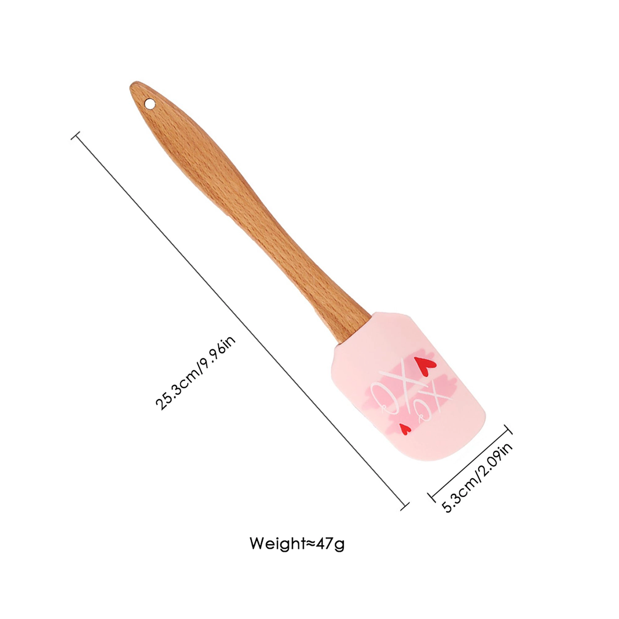 Alilang Women Silicone Spatula Set XO Heart Print Wooden Handle Heat Resistant Baking Mixing Kitchen Tools 3 Piece