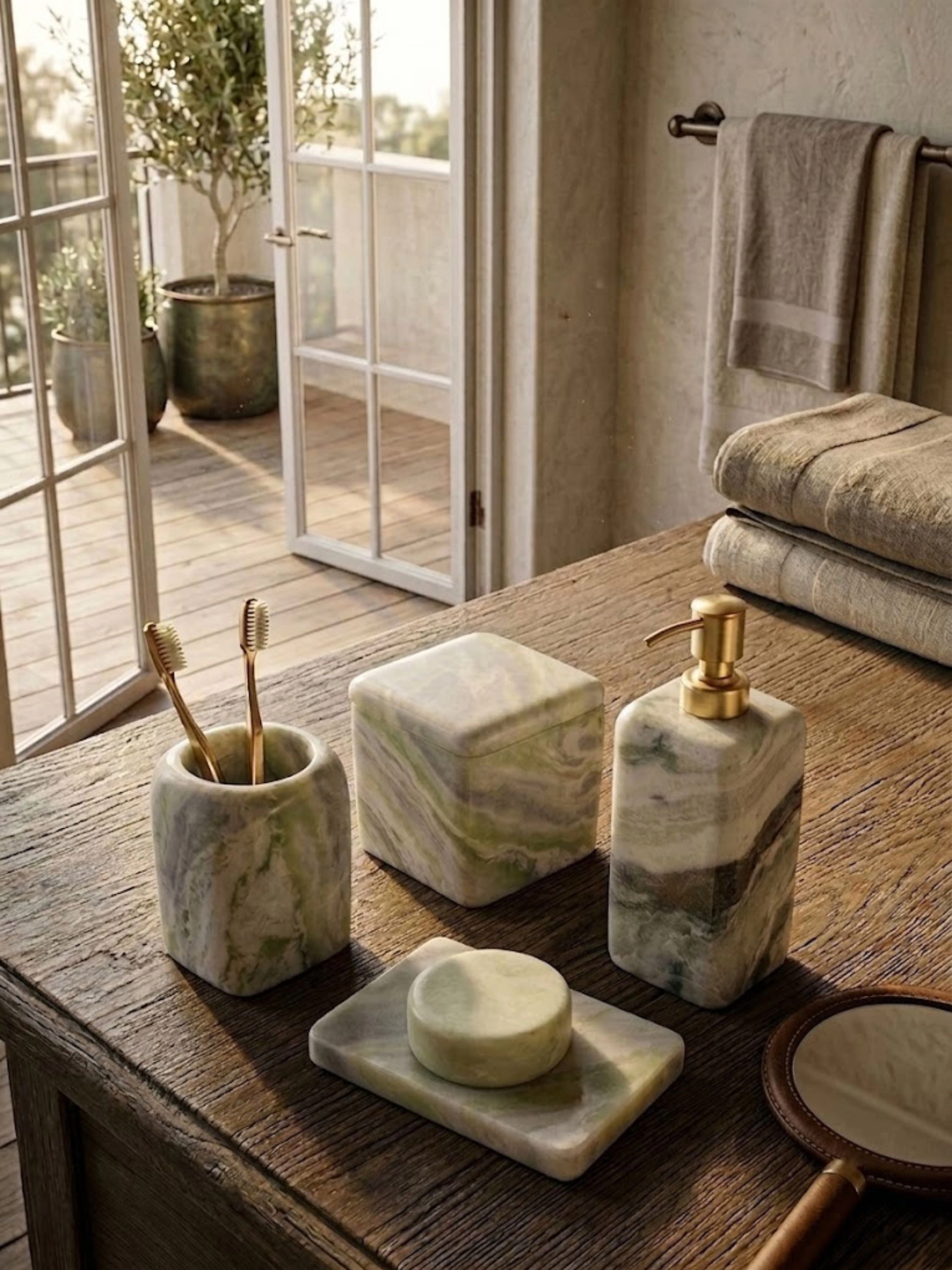 GAURI KOHLI Hanoi Green Onyx Bath Accessories