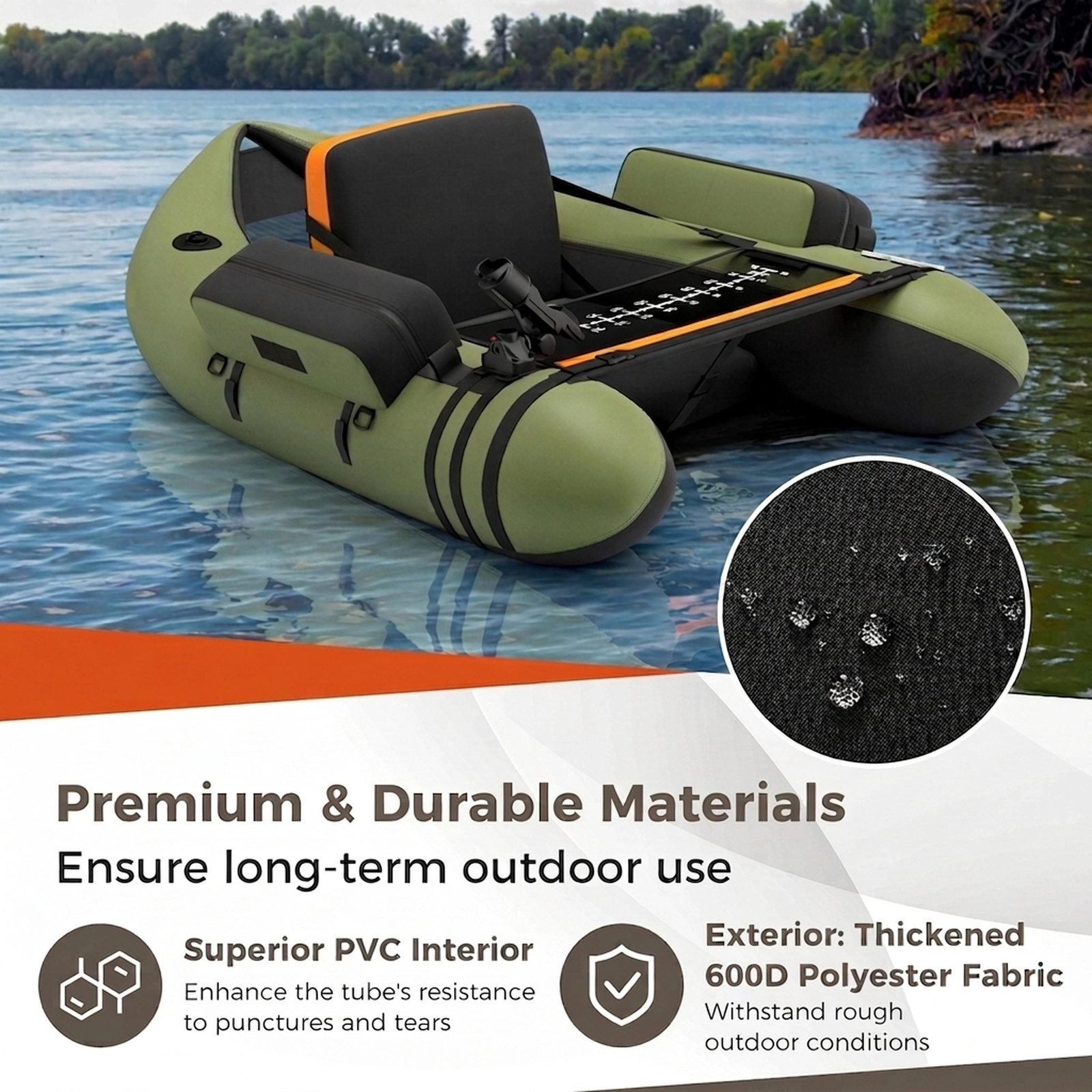 SUGIFT Adult Green Fishing Float Tube with Hydrodynamic Hull and Fish Ruler 53-in W 21-in H 350-lb Load Capacity
